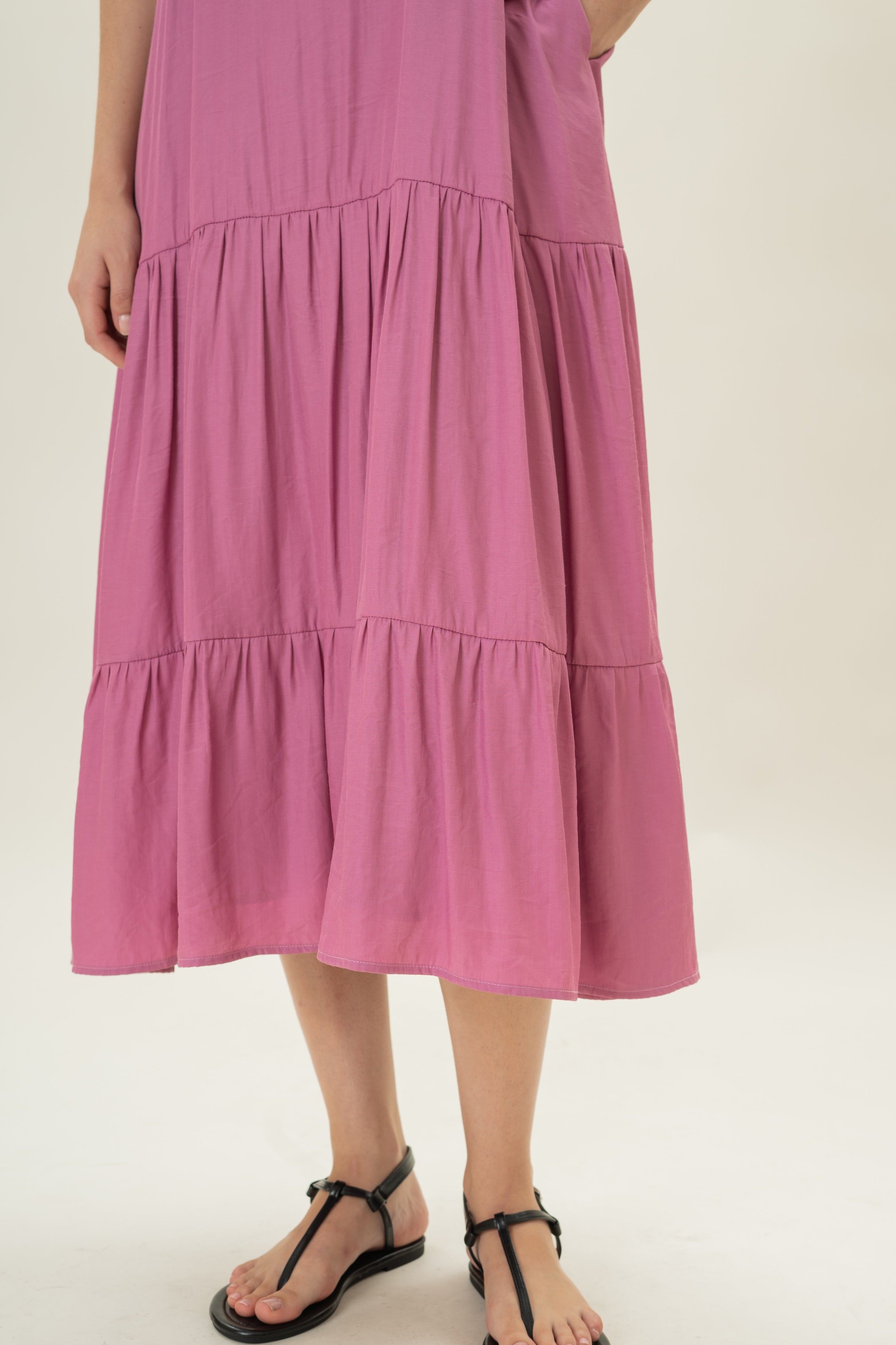 Cotton Blend Tiered Maxi Dress in Hibiscus