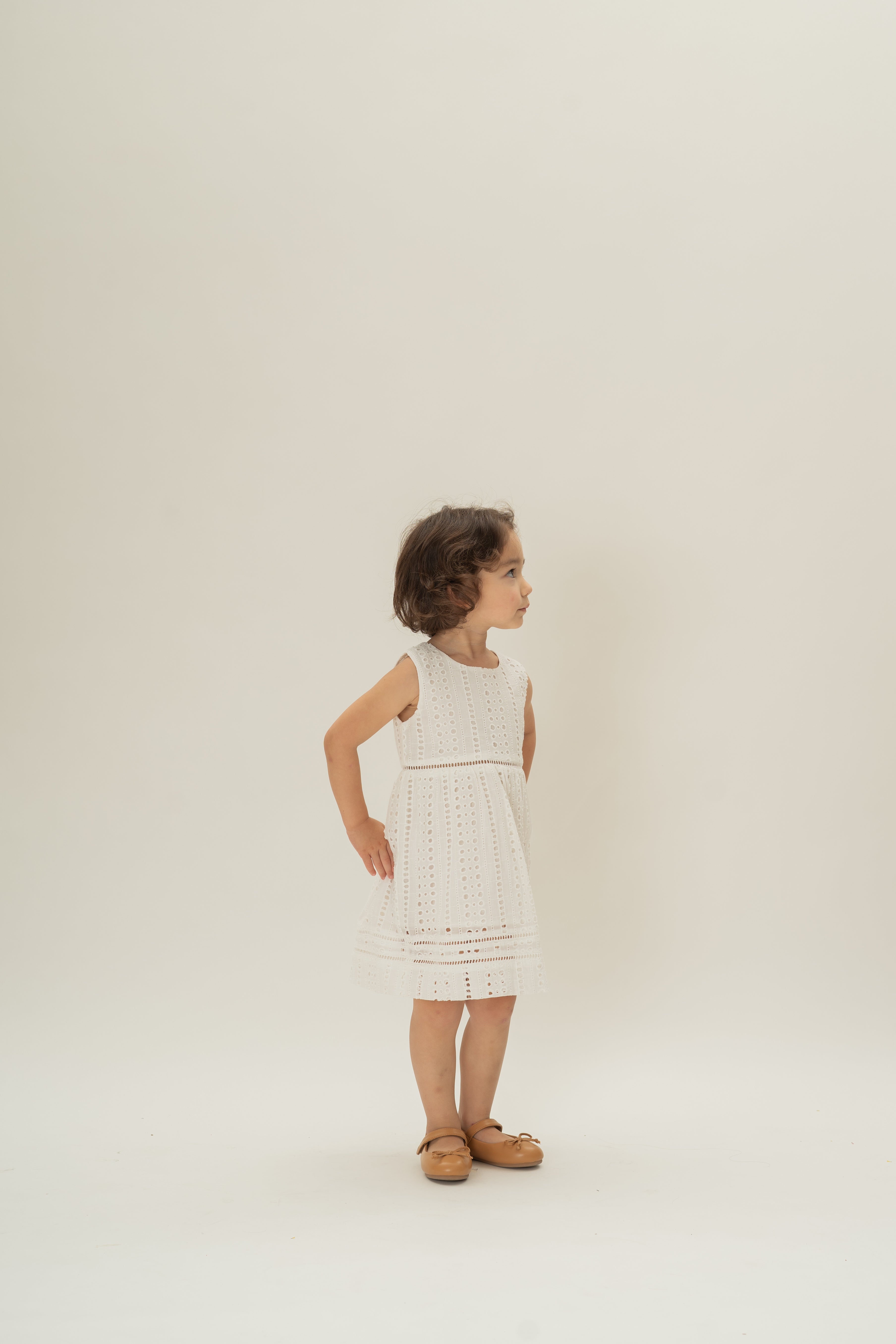 Mini Broderie Anglaise Gathered Waist Dress in White