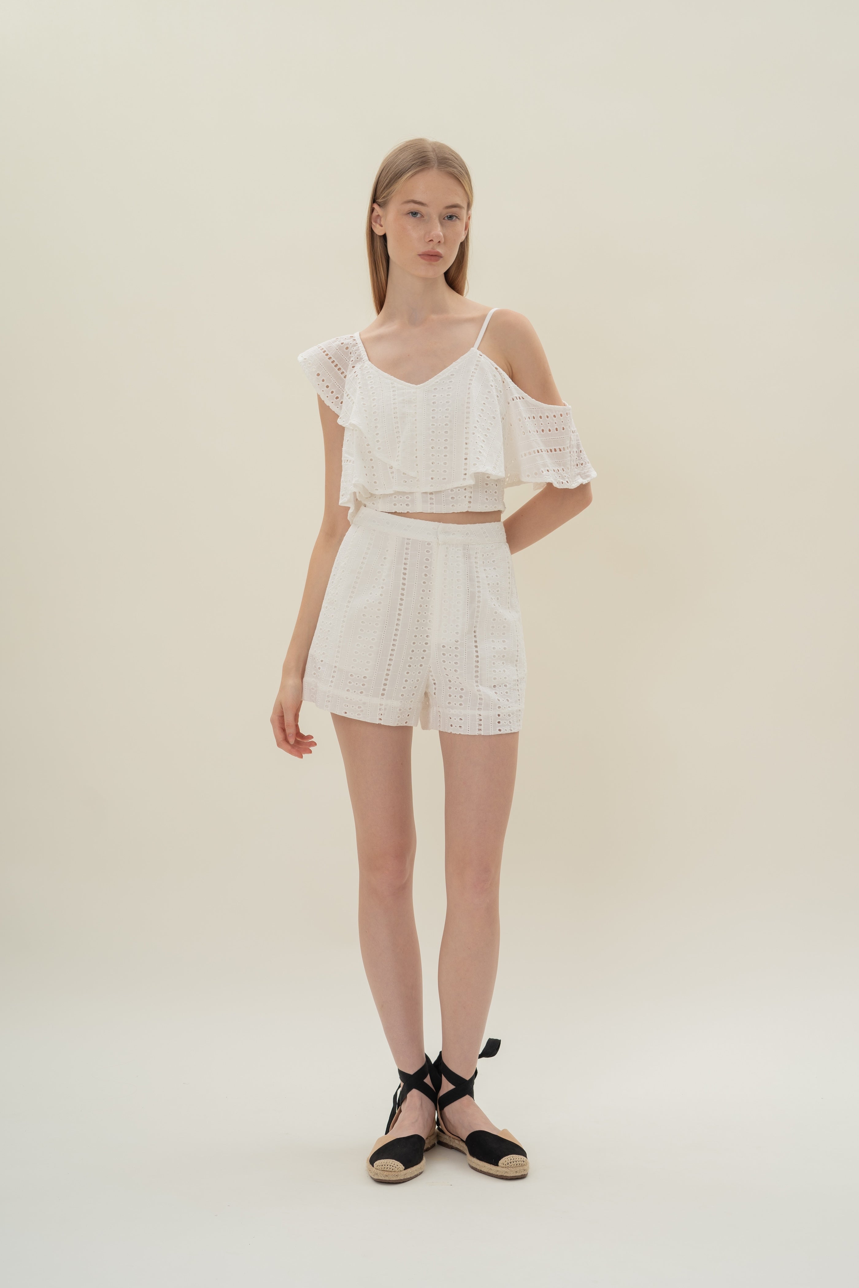 Peru Broderie Anglaise Asymmetrical Top in White