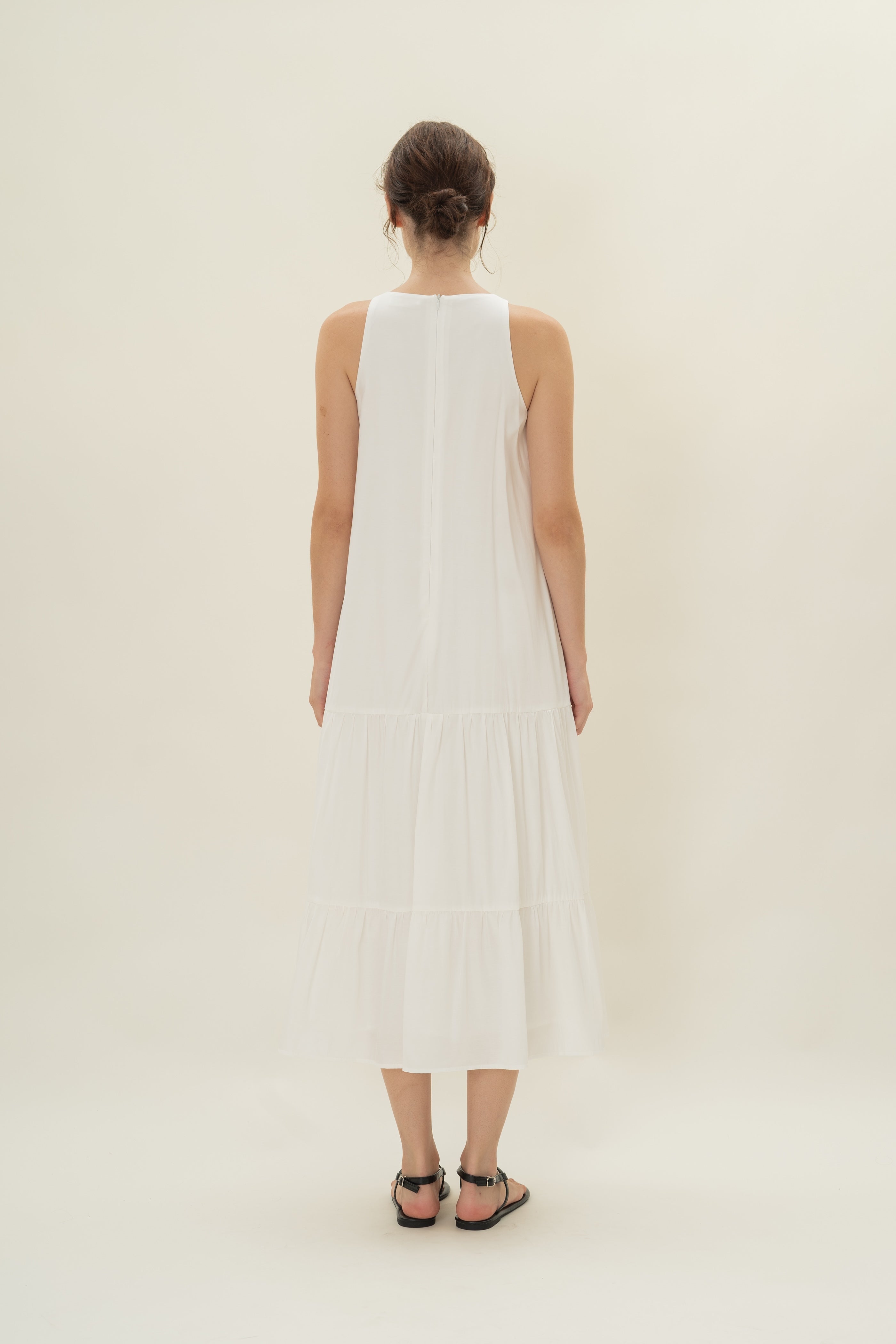 Cotton Blend Tiered Maxi Dress in White