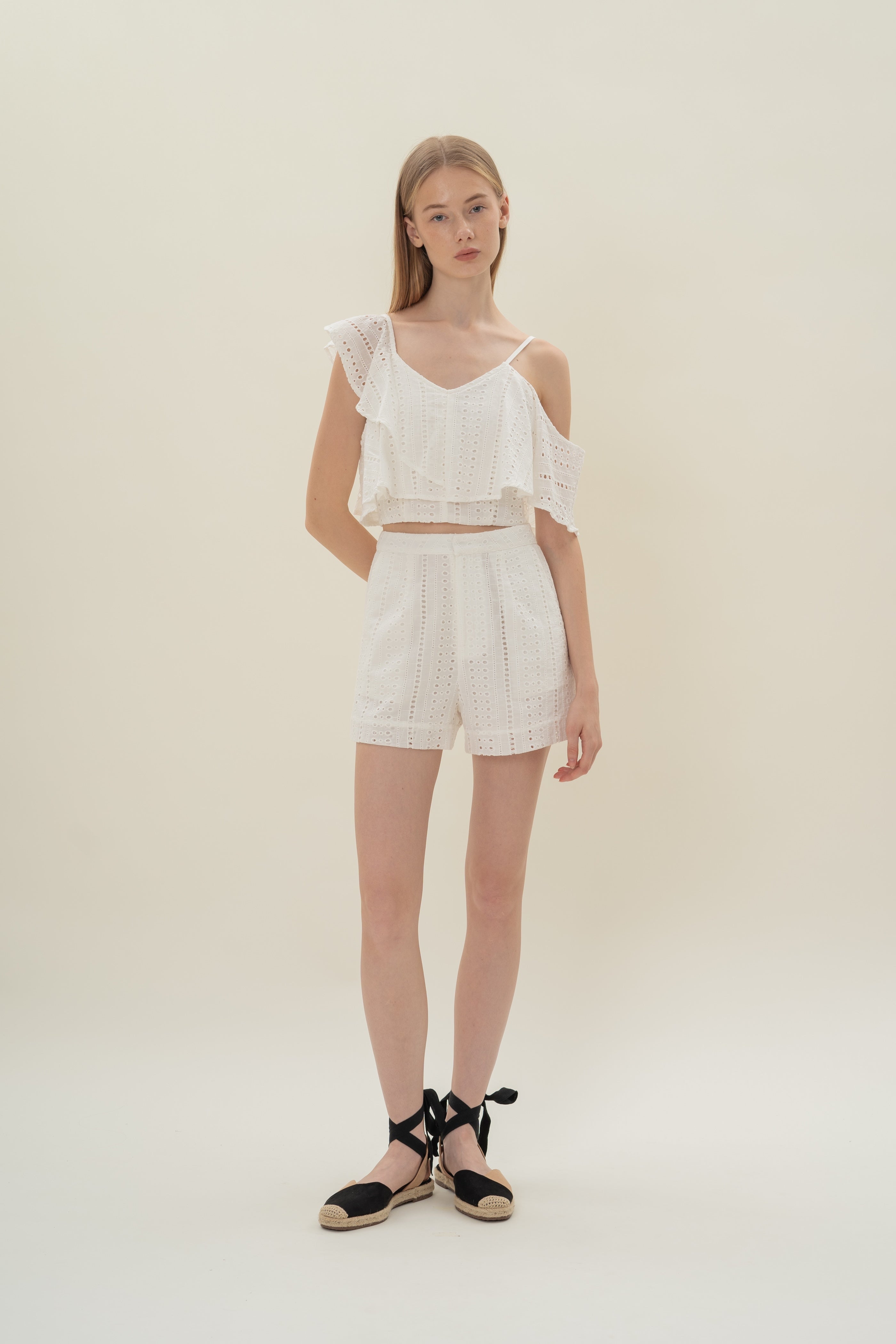 Peru Broderie Anglaise Asymmetrical Top in White