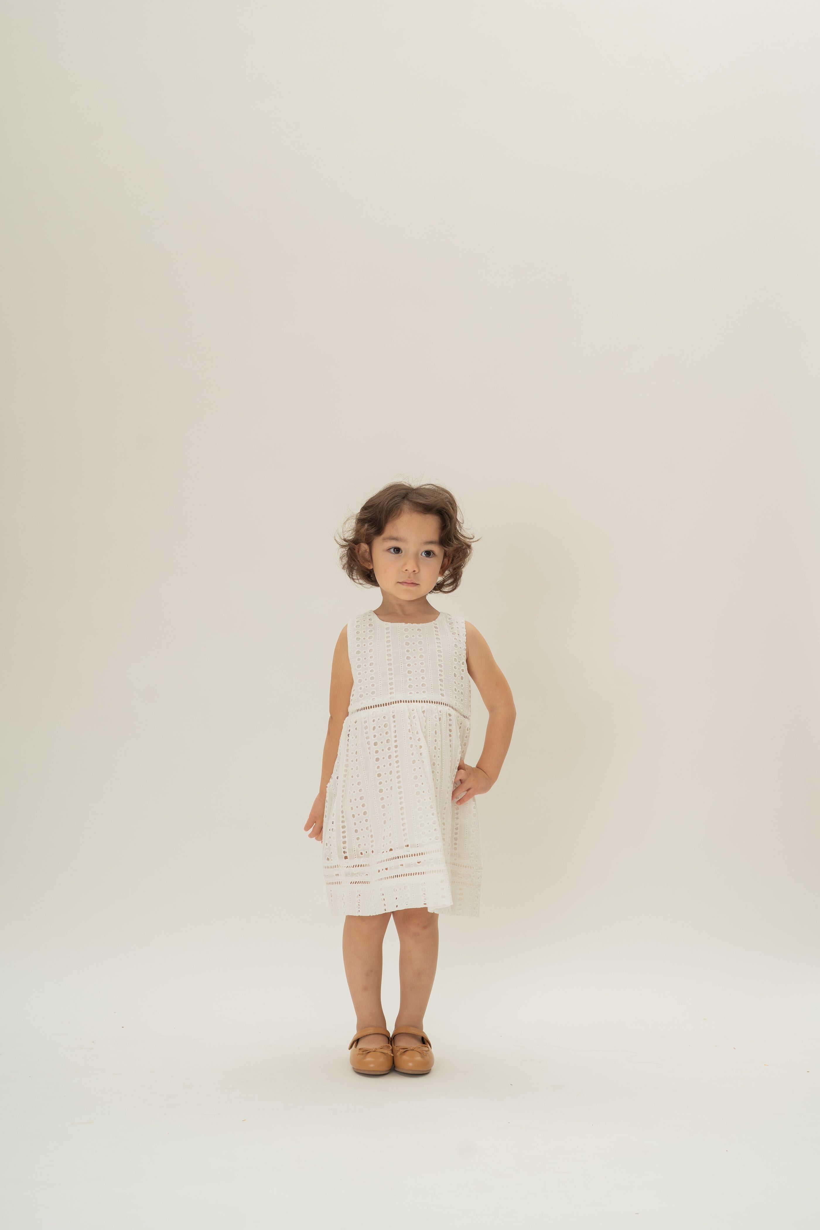 Mini Broderie Anglaise Gathered Waist Dress in White