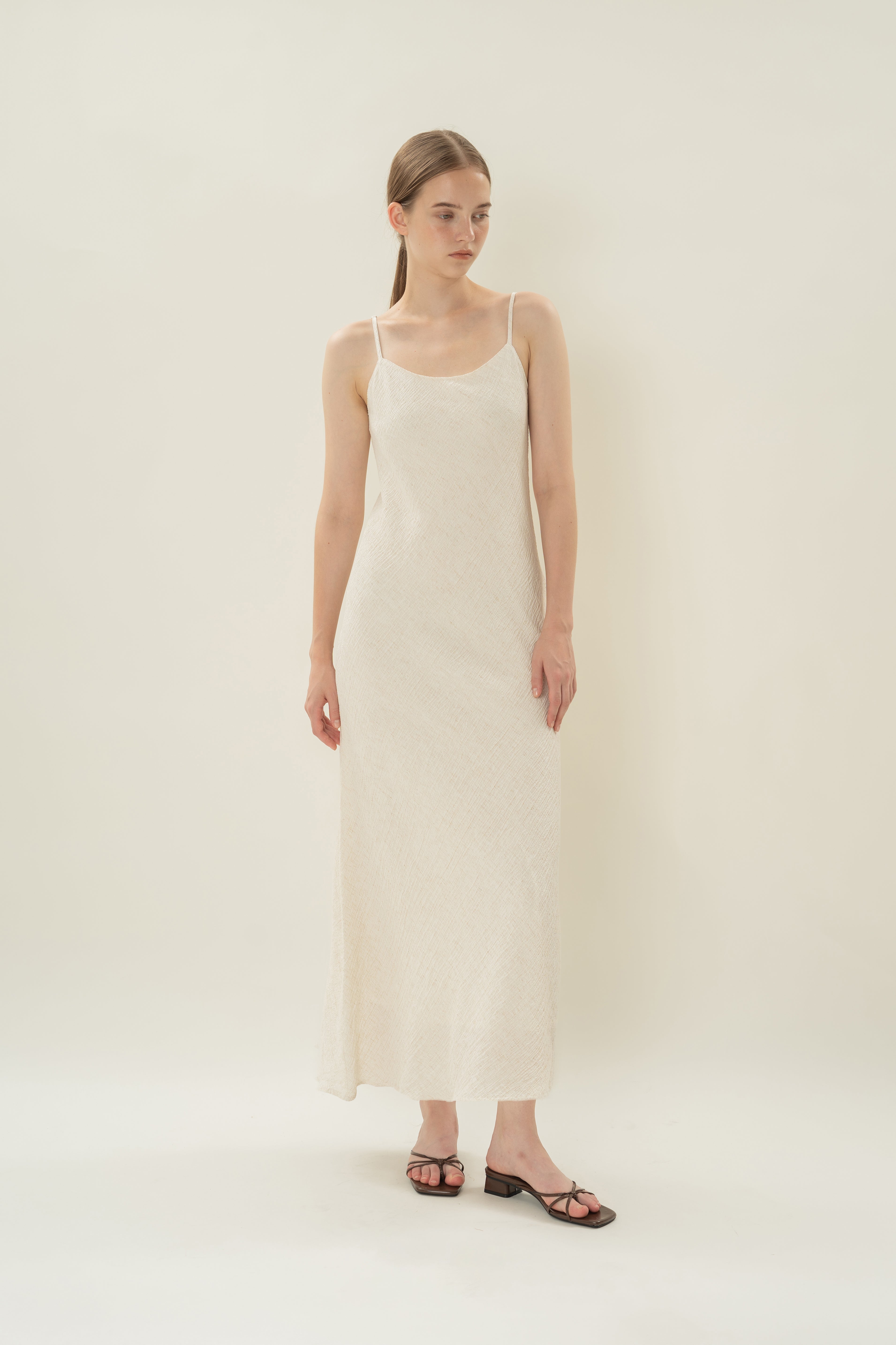 Textured Classic Cami Dress in White