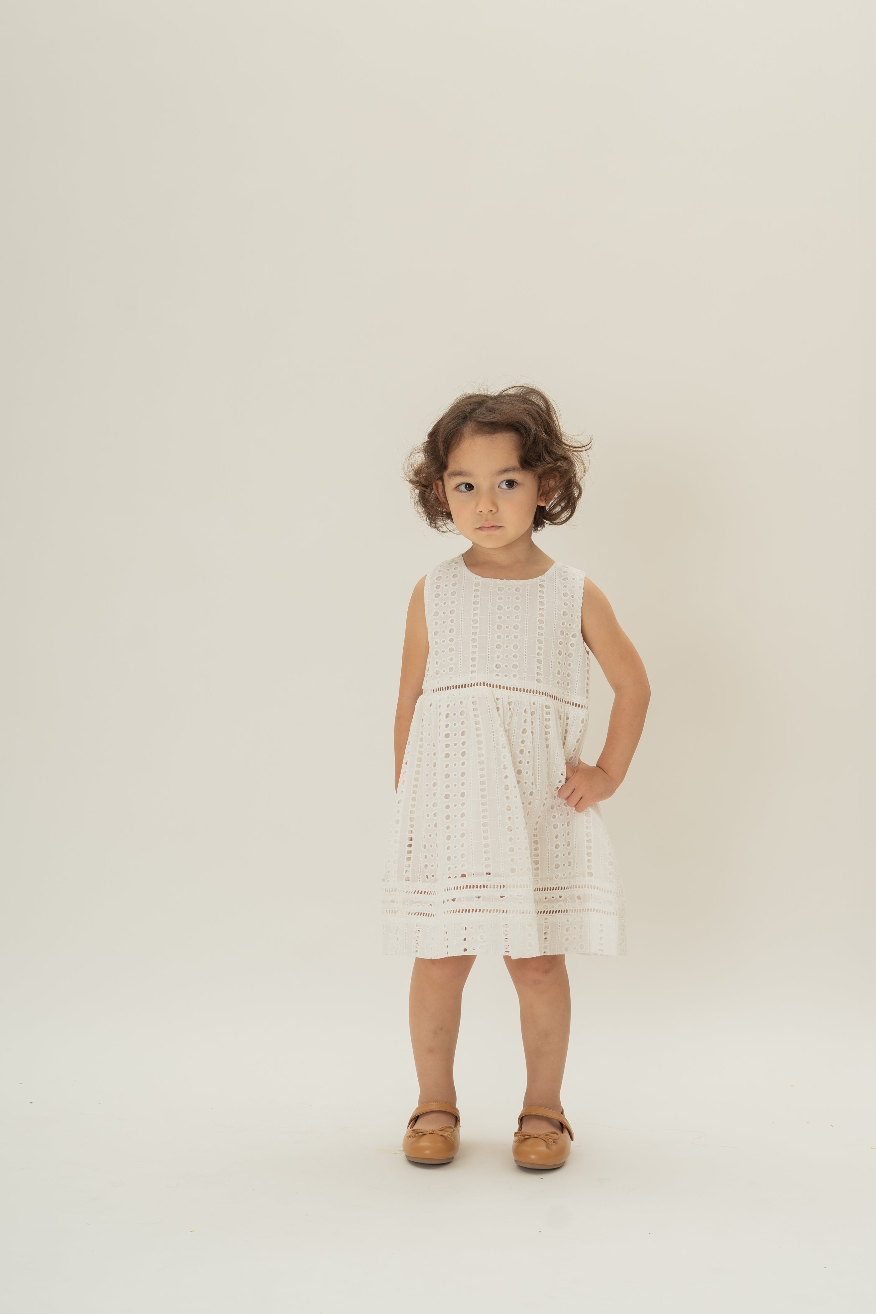 Mini Broderie Anglaise Gathered Waist Dress in White