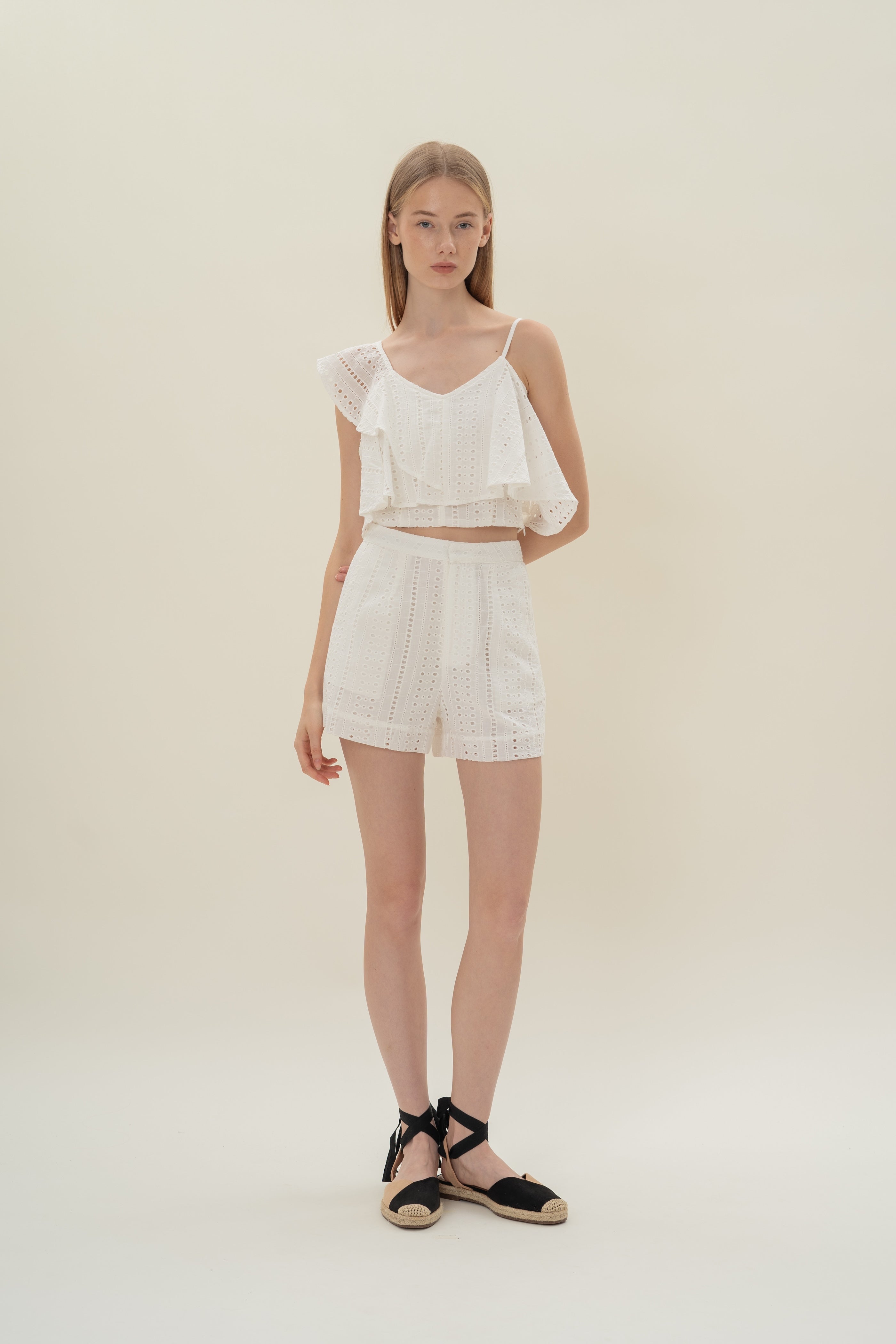 Peru Broderie Anglaise Asymmetrical Top in White