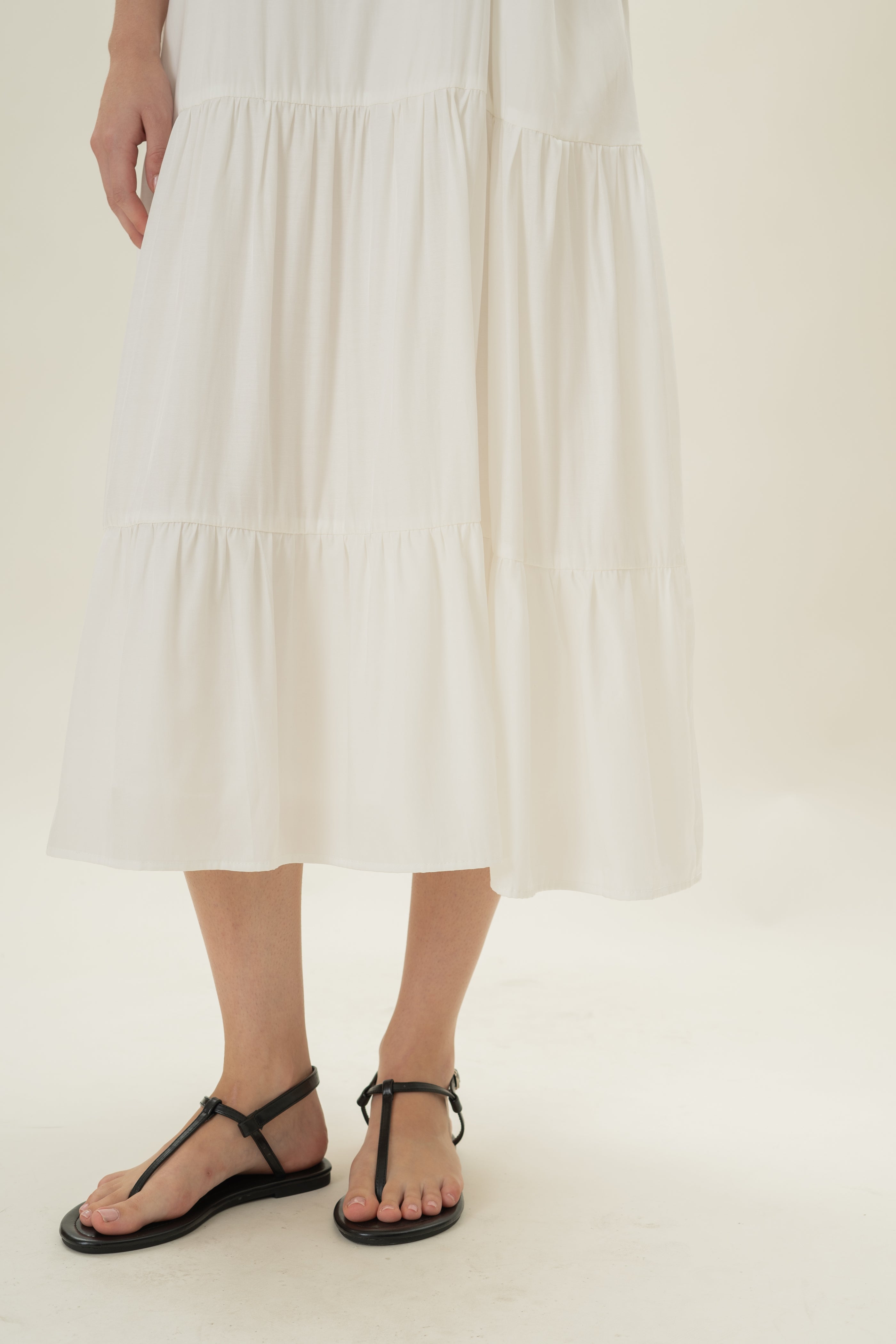 Cotton Blend Tiered Maxi Dress in White