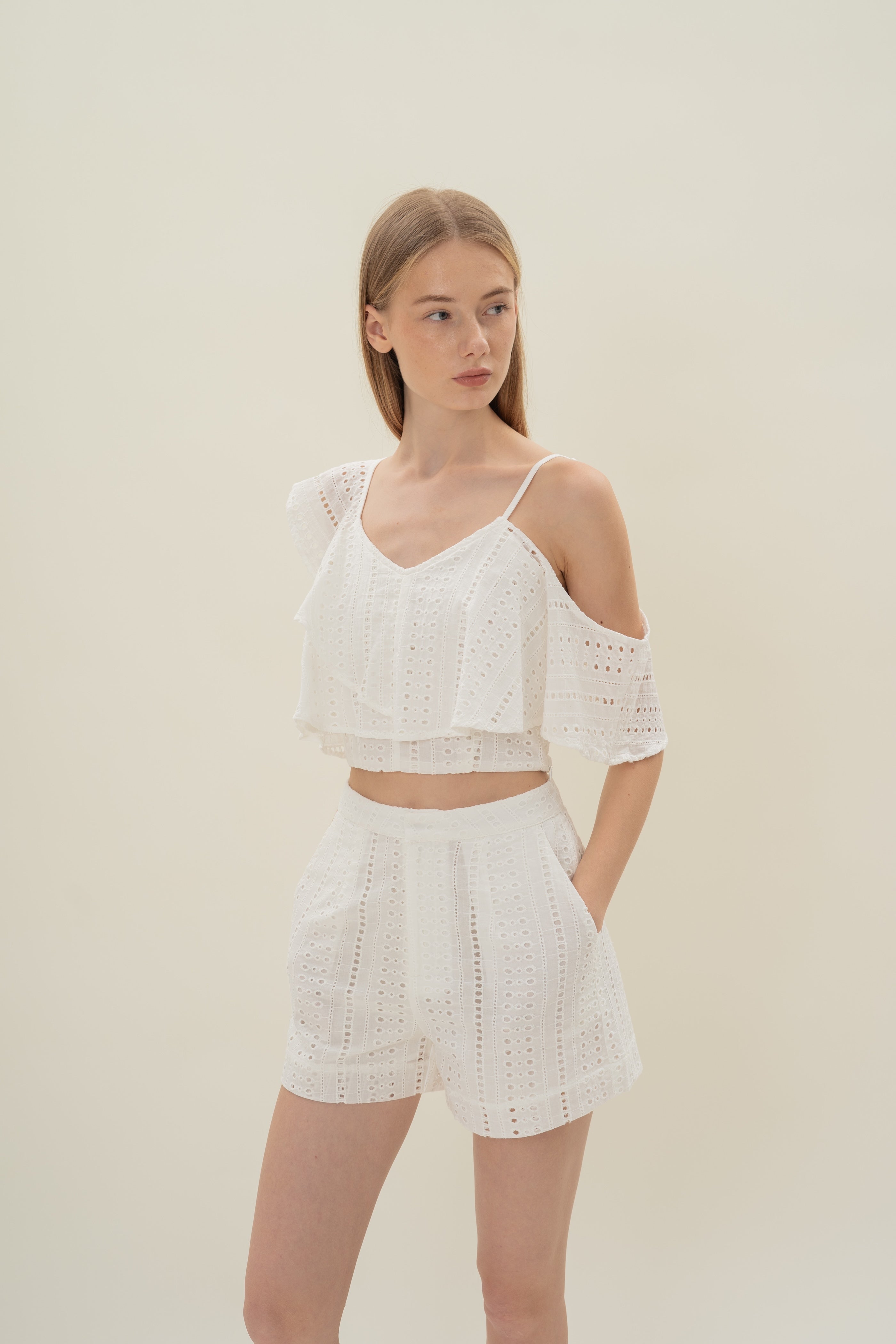 Peru Broderie Anglaise Asymmetrical Top in White