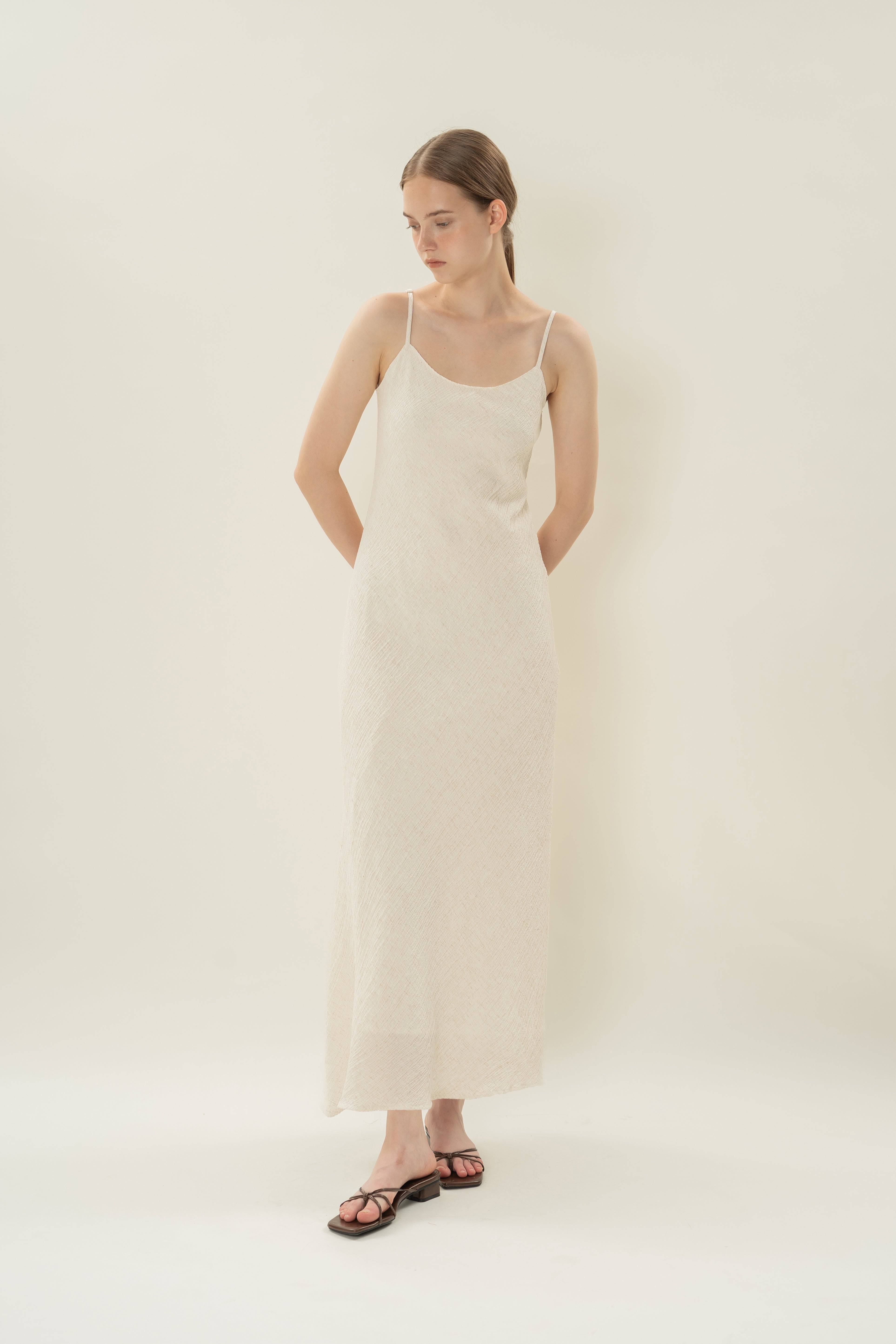 Textured Classic Cami Dress in White
