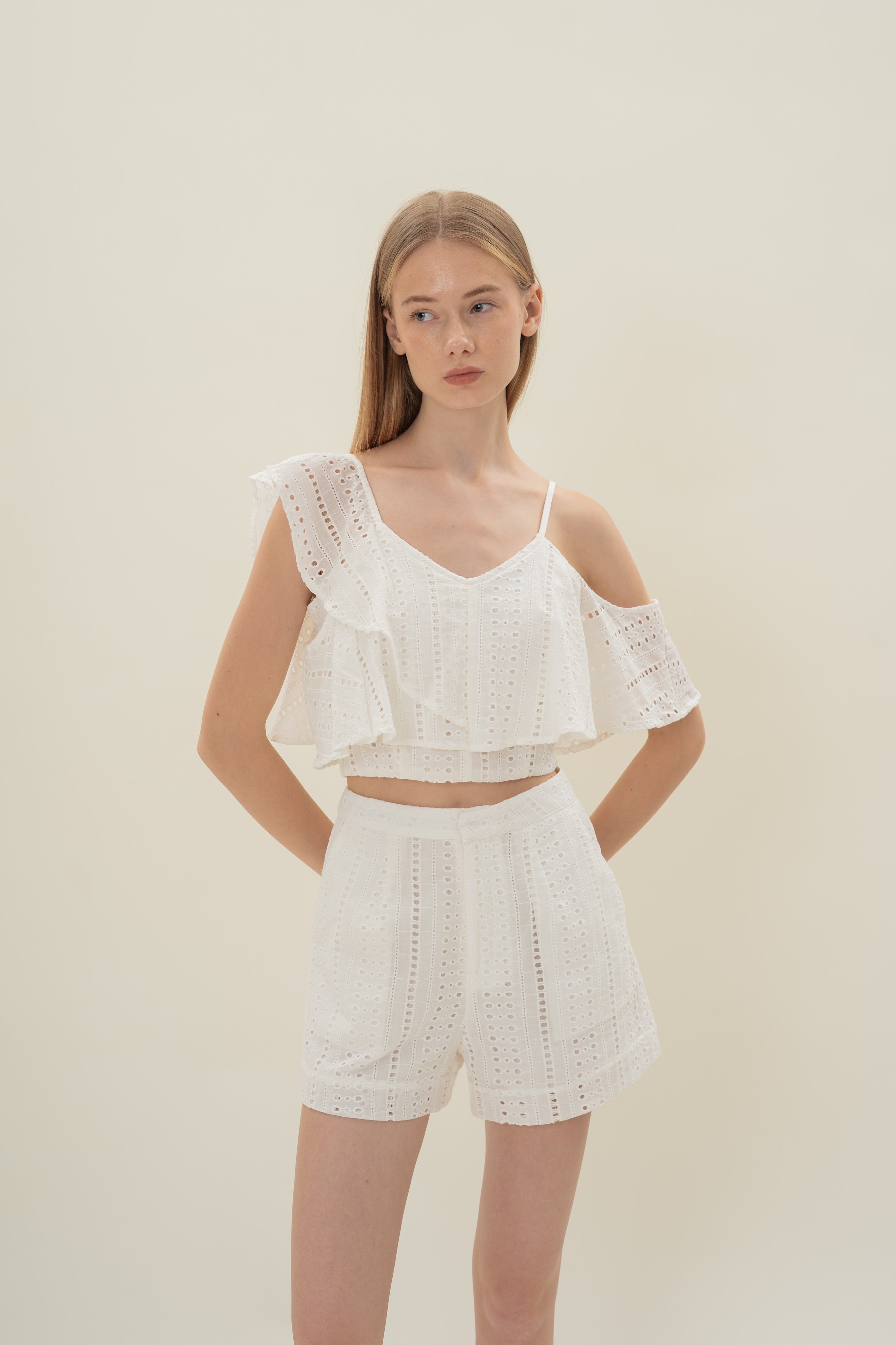 Peru Broderie Anglaise Asymmetrical Top in White