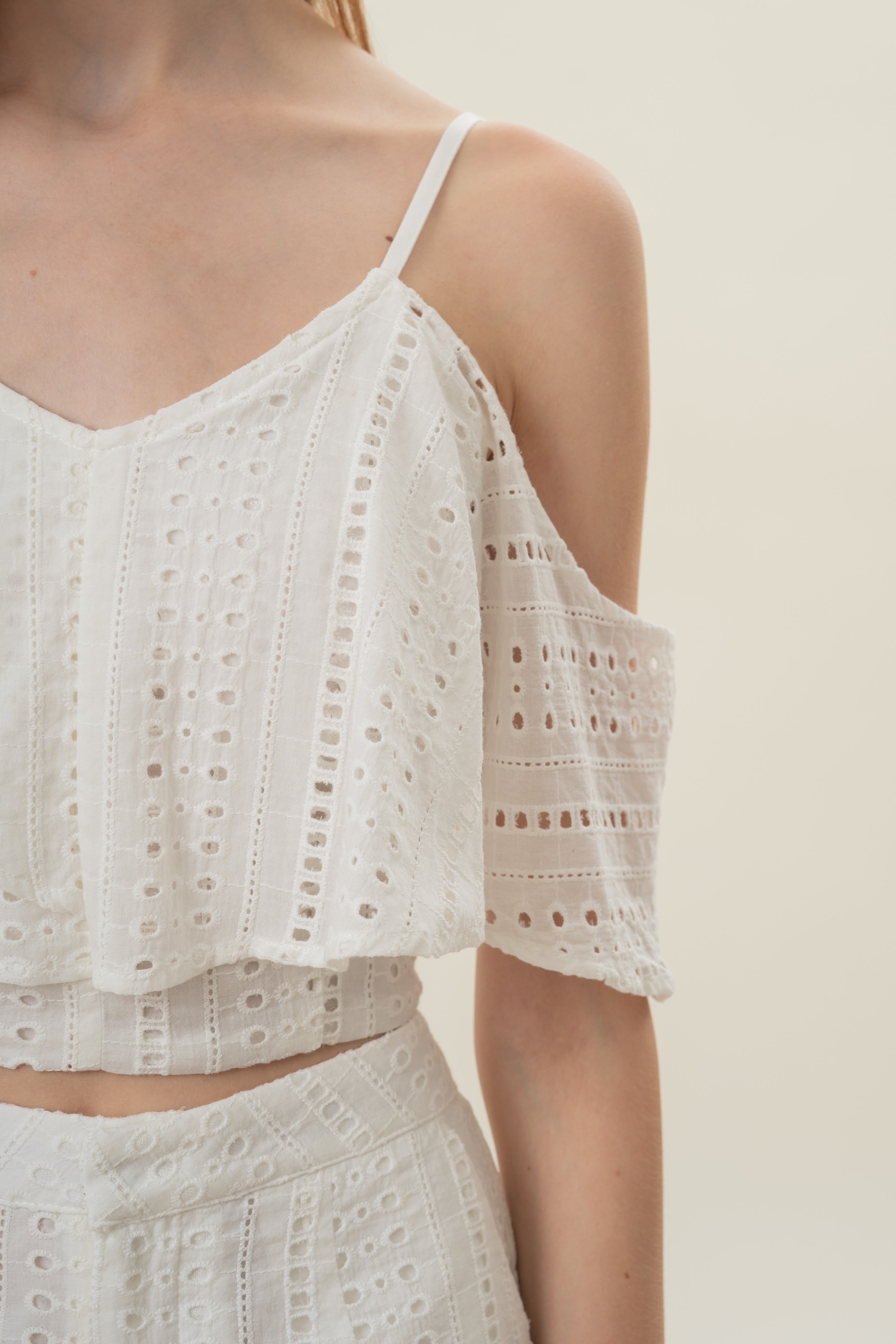 Peru Broderie Anglaise Asymmetrical Top in White