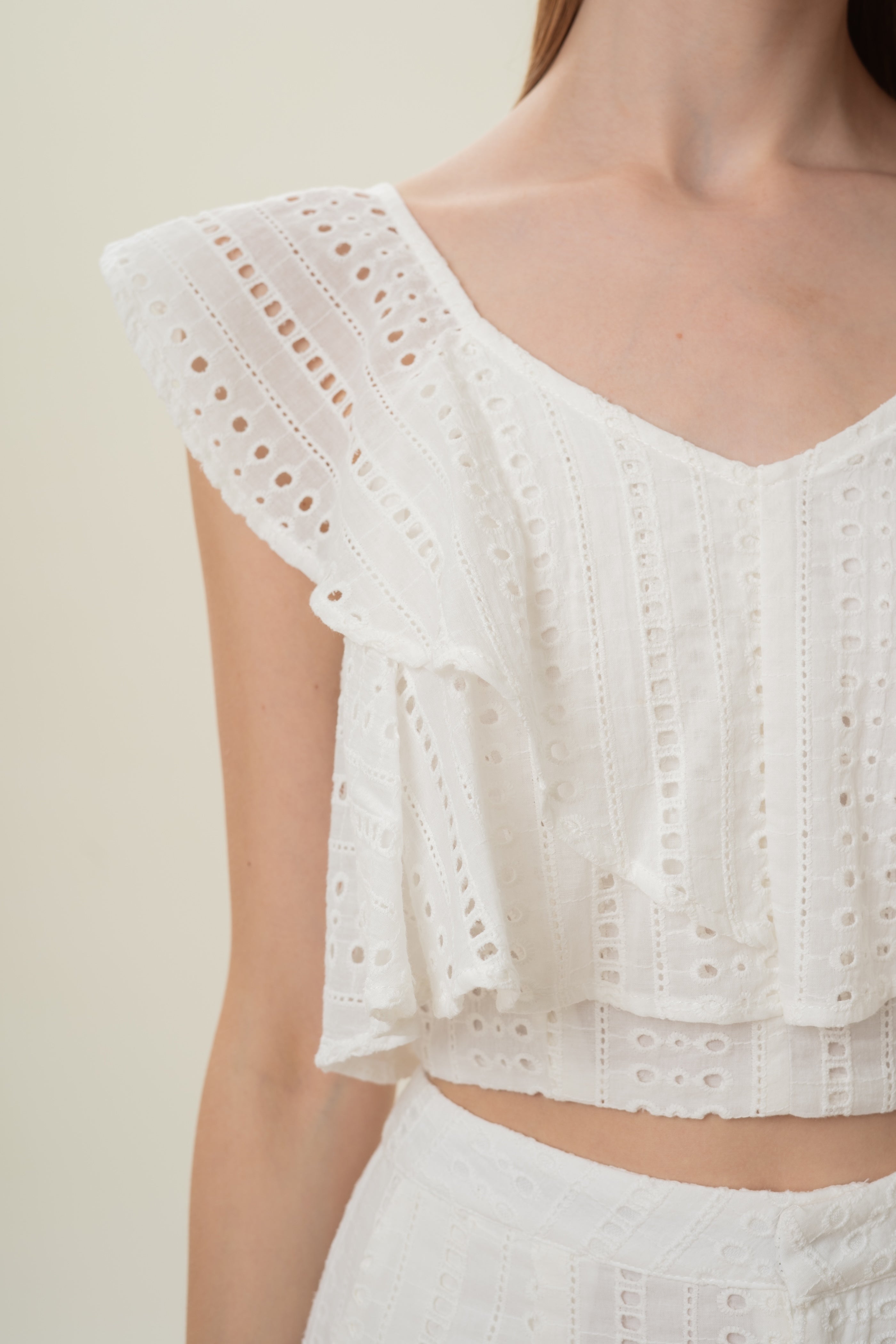 Peru Broderie Anglaise Asymmetrical Top in White