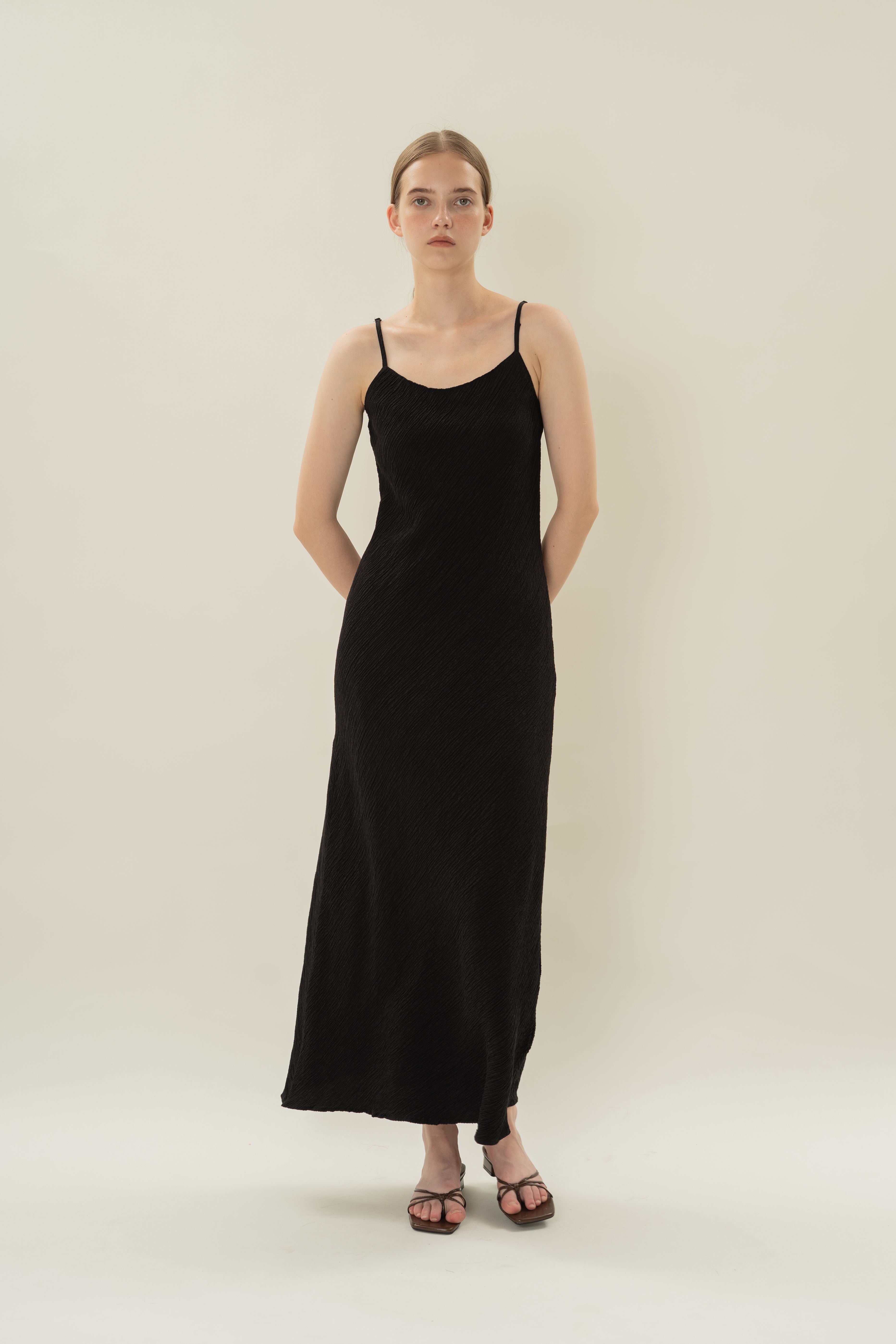 Textured Classic Cami Dress in Black