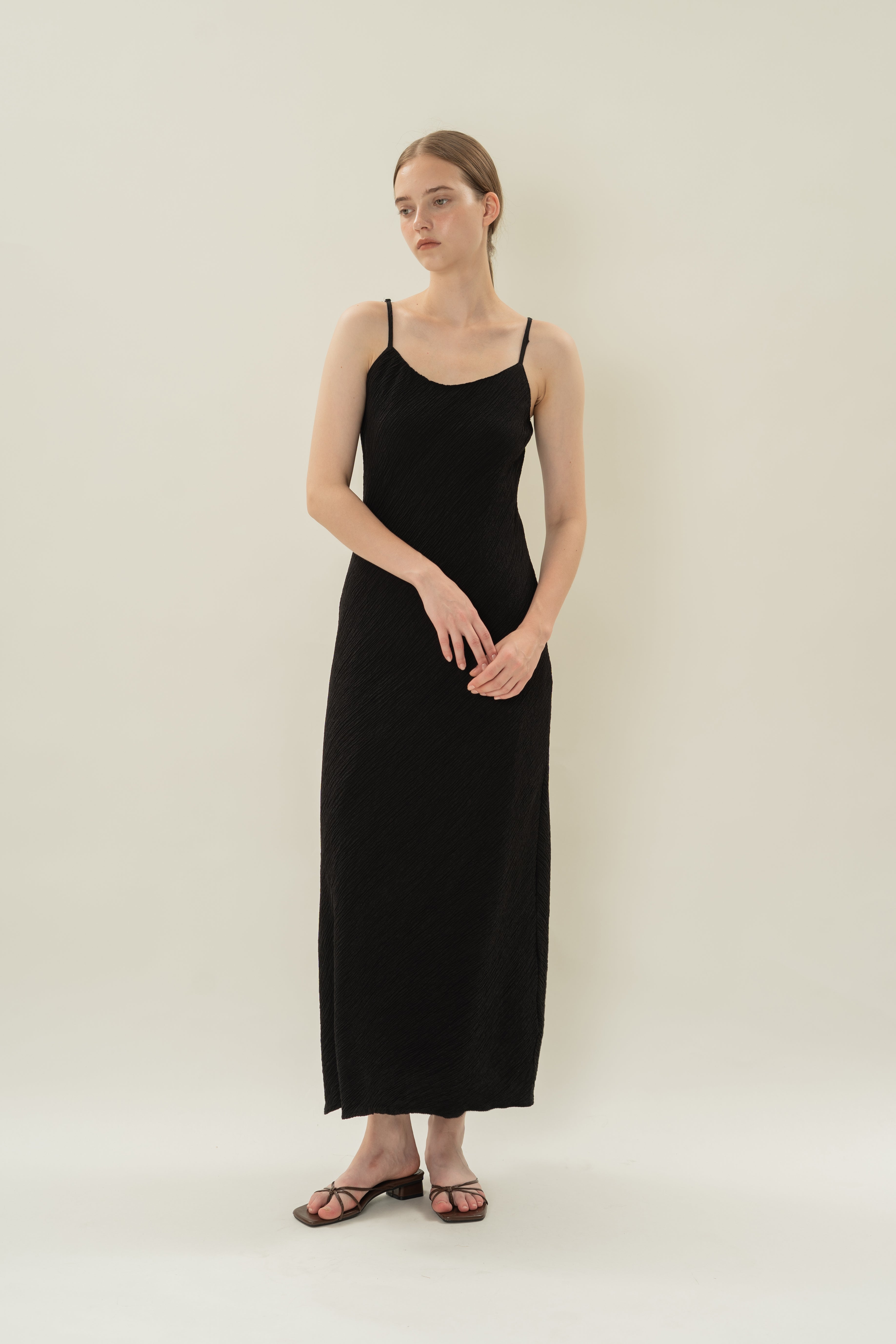 Textured Classic Cami Dress in Black