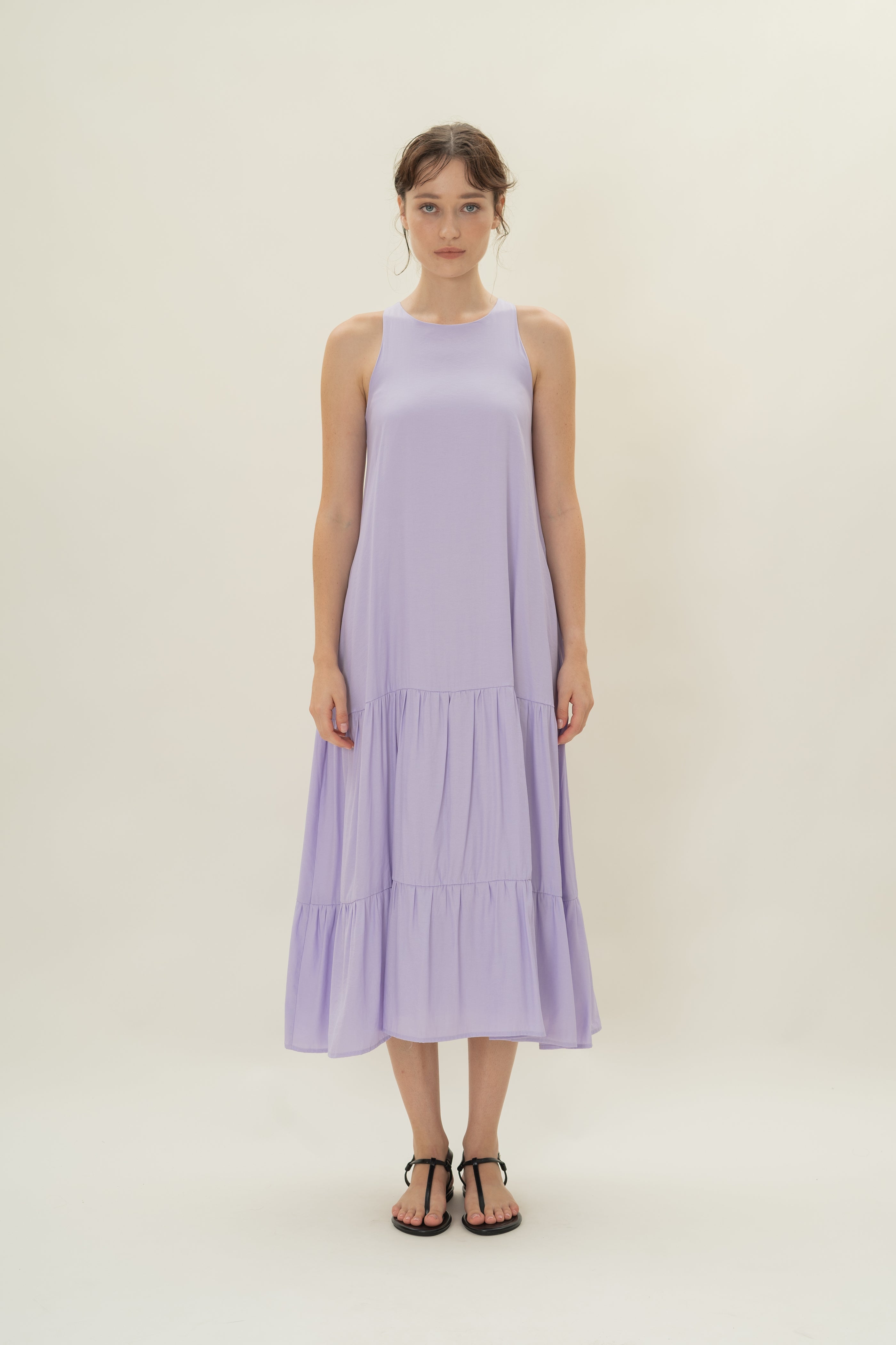 Cotton Blend Tiered Maxi Dress in Orchid