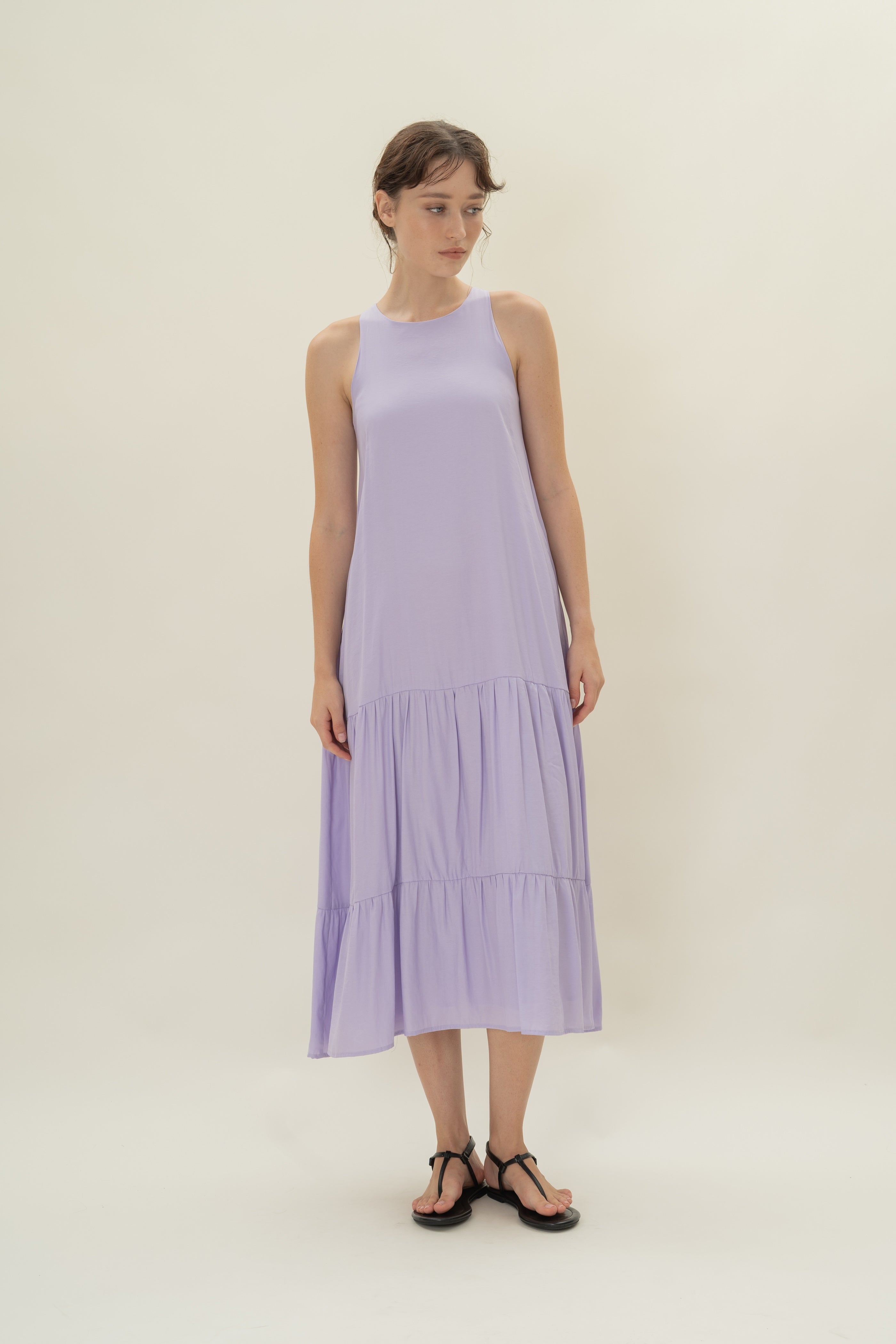 Cotton Blend Tiered Maxi Dress in Orchid