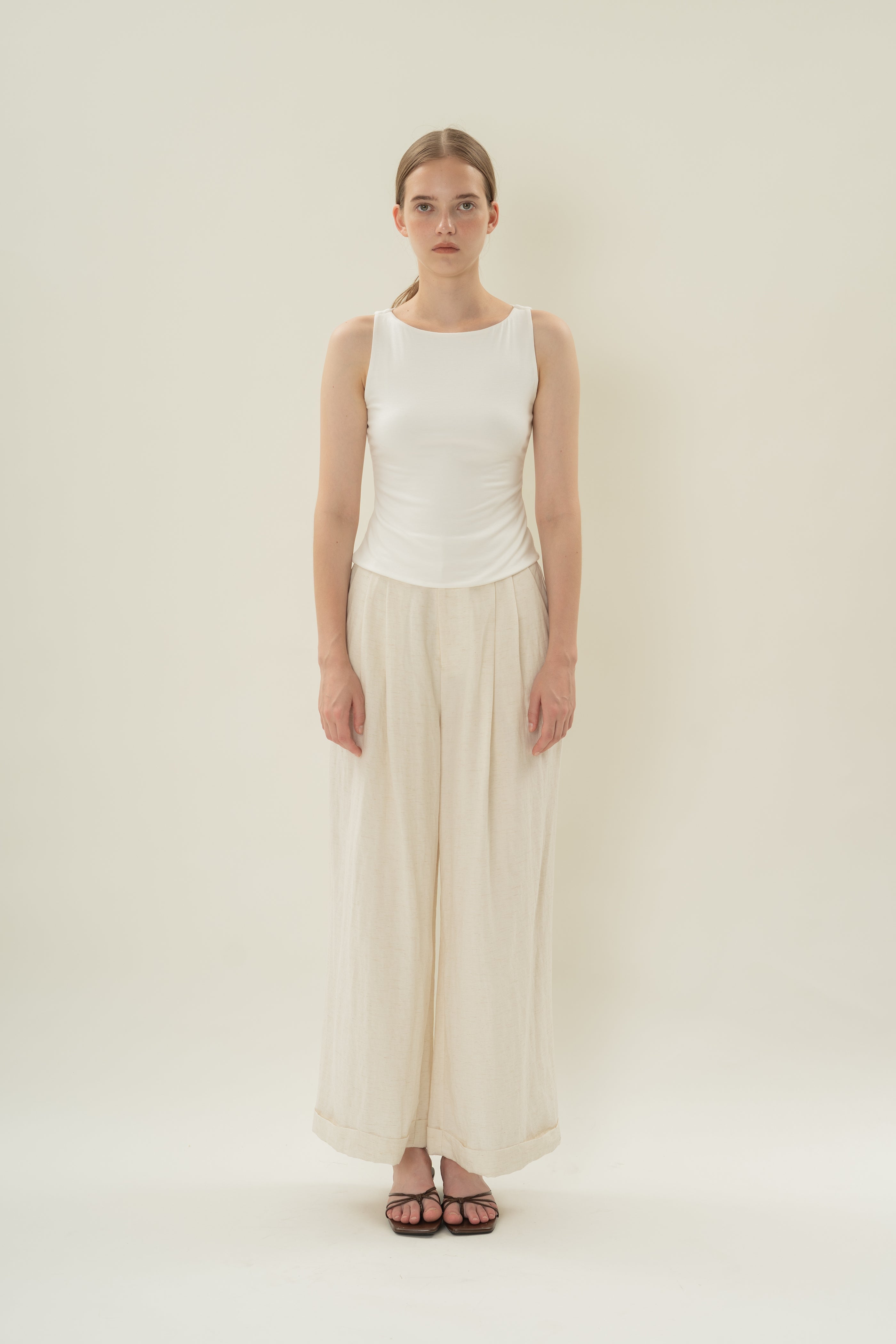 Boat Neck Stretch Tank in White