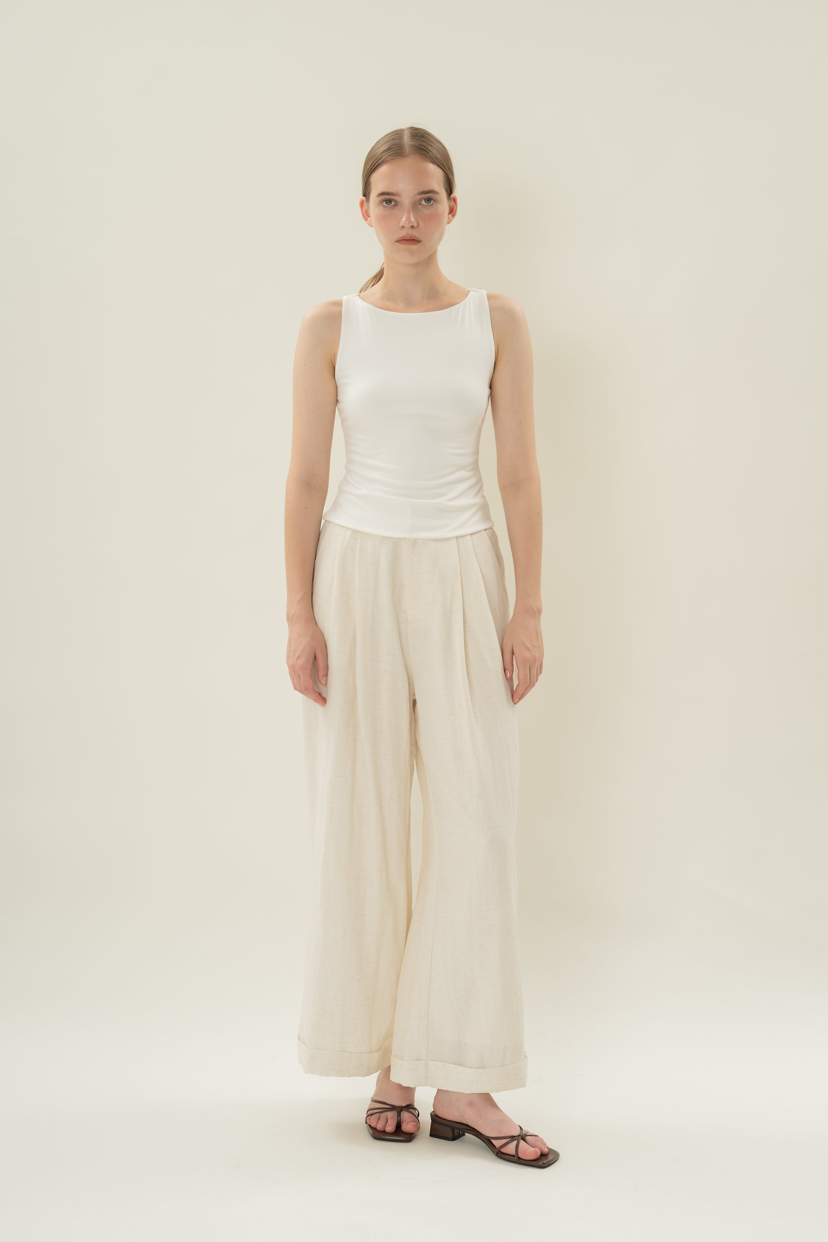 Boat Neck Stretch Tank in White