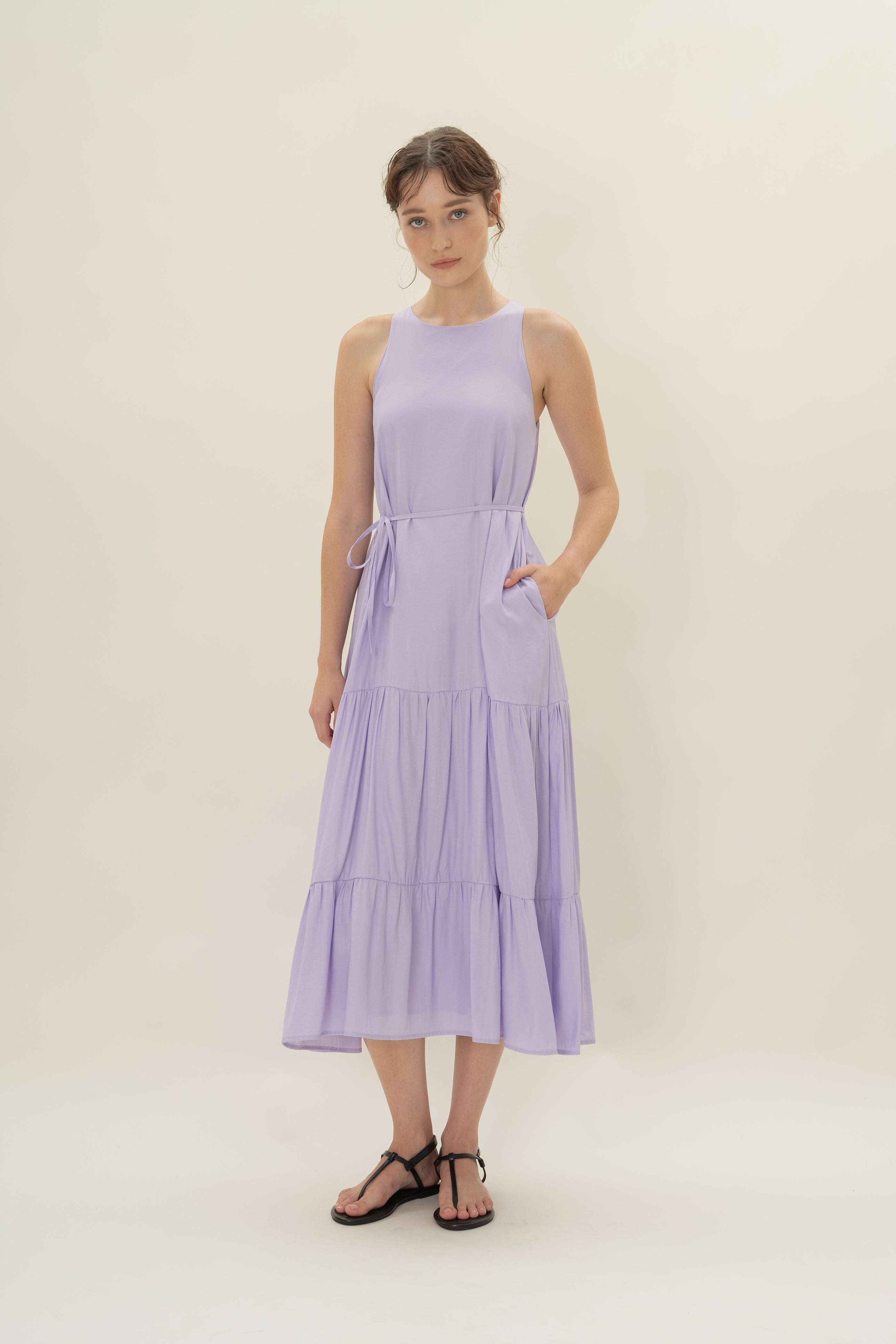 Cotton Blend Tiered Maxi Dress in Orchid