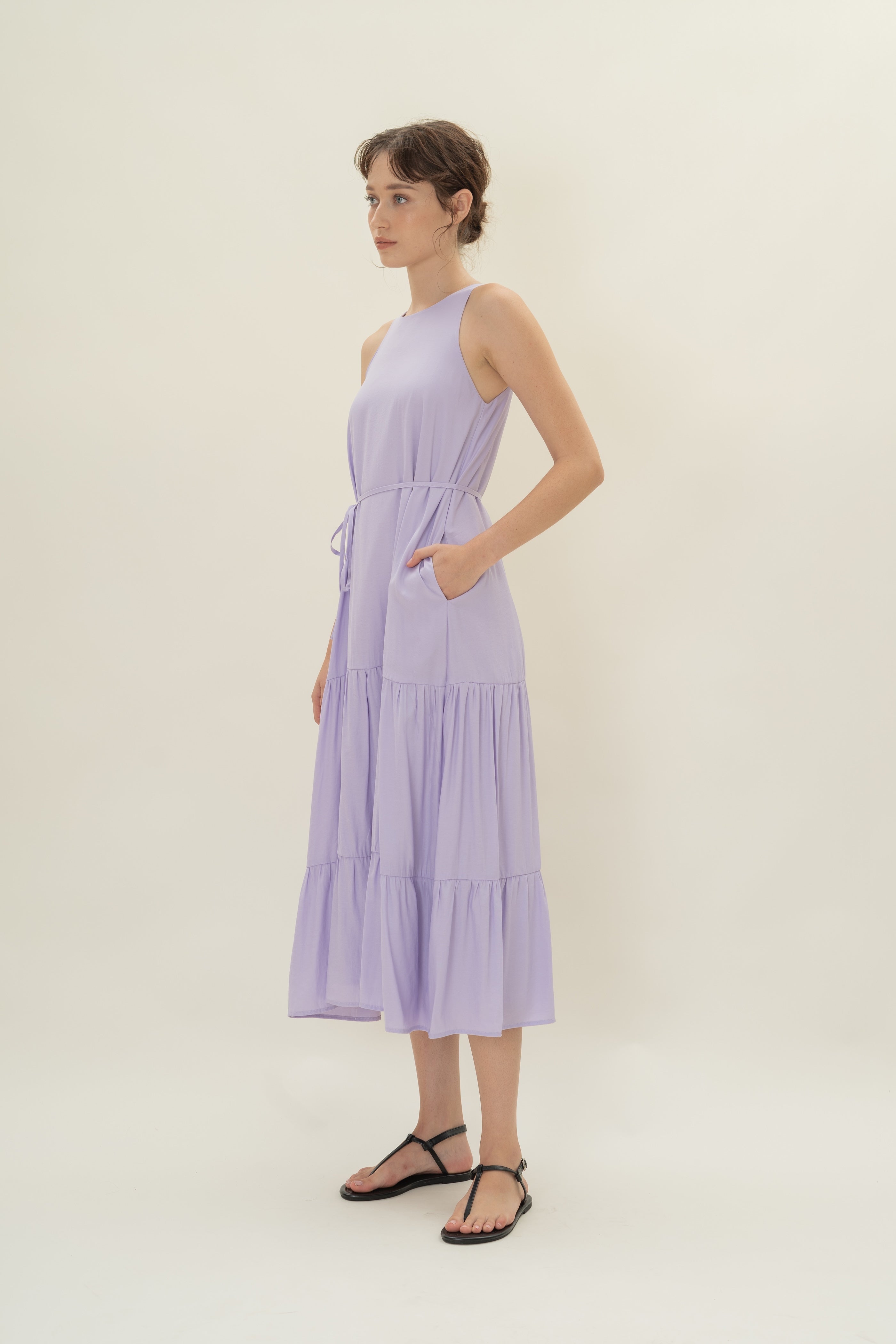 Cotton Blend Tiered Maxi Dress in Orchid