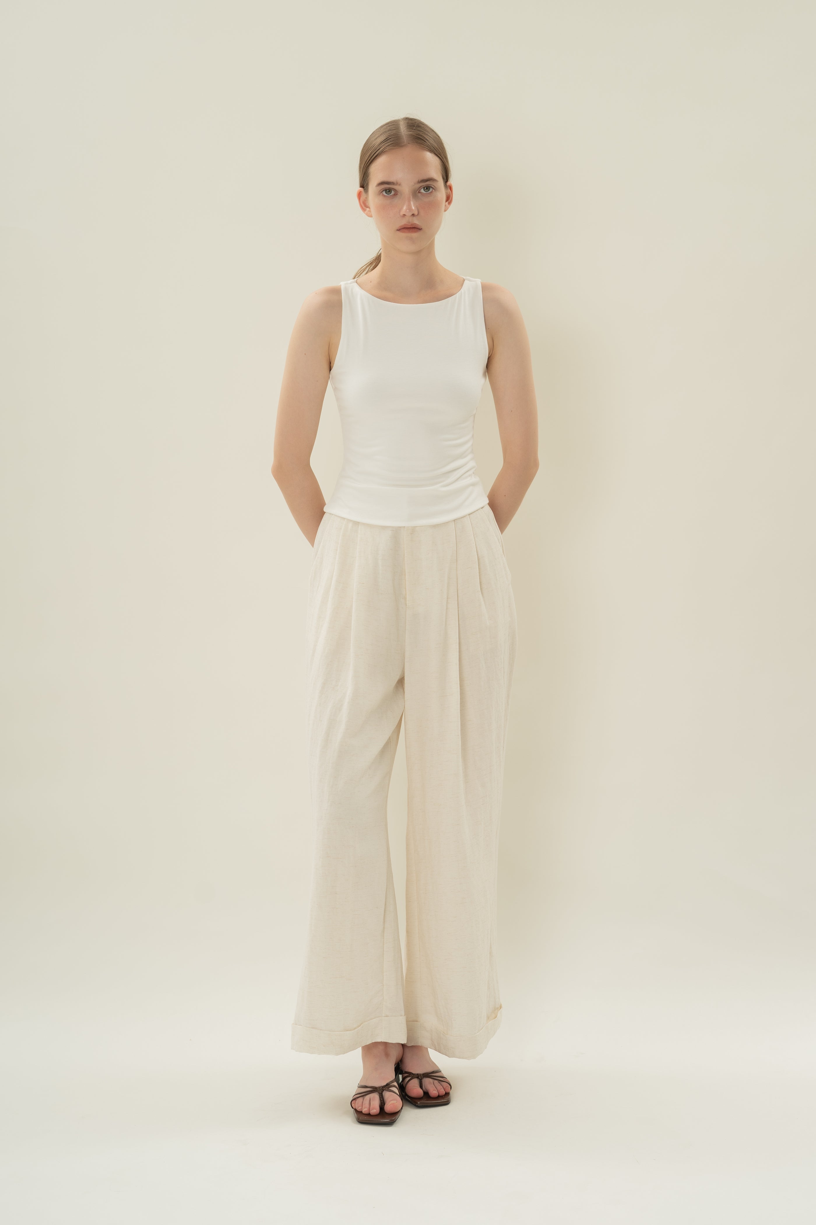 Boat Neck Stretch Tank in White