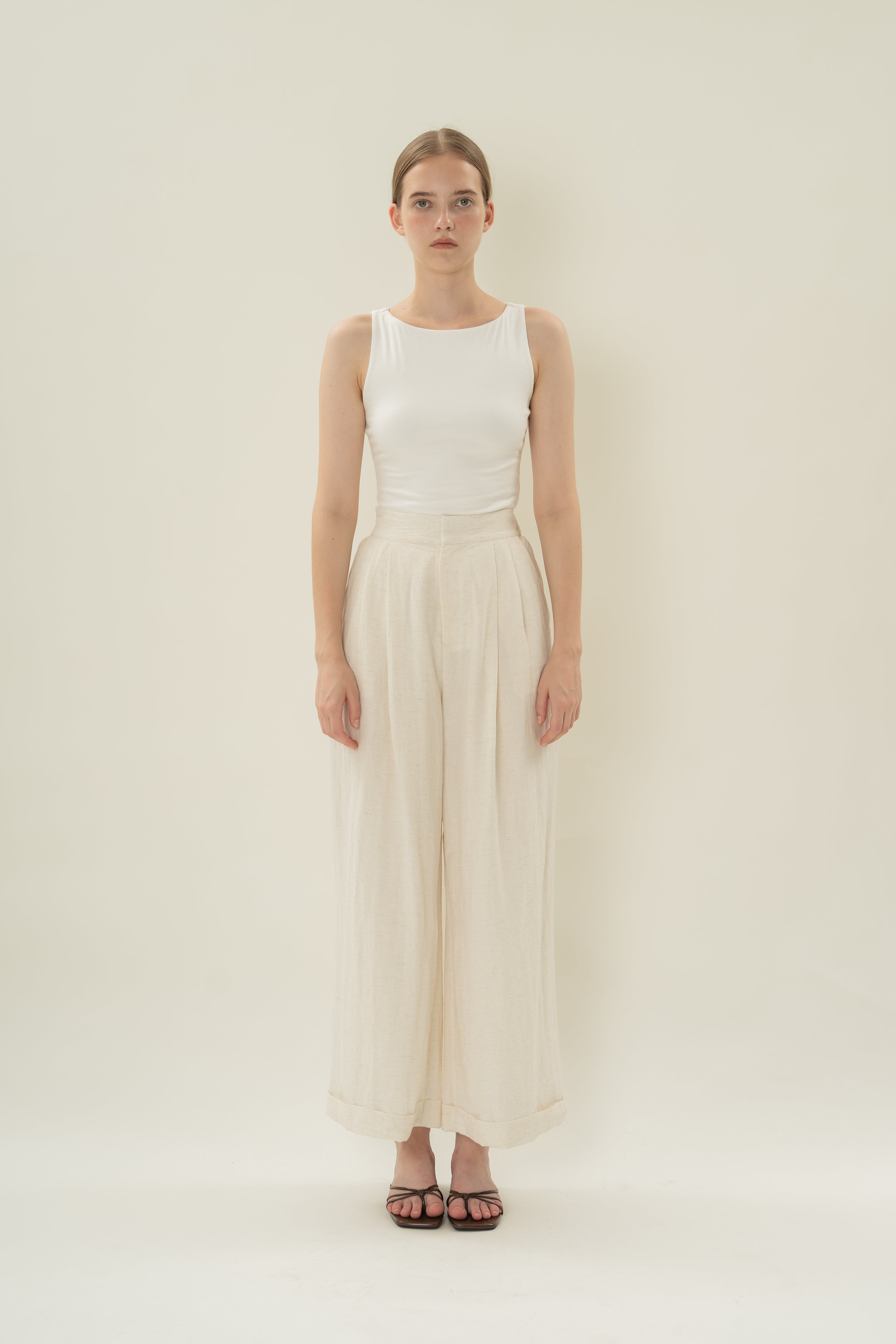 Boat Neck Stretch Tank in White