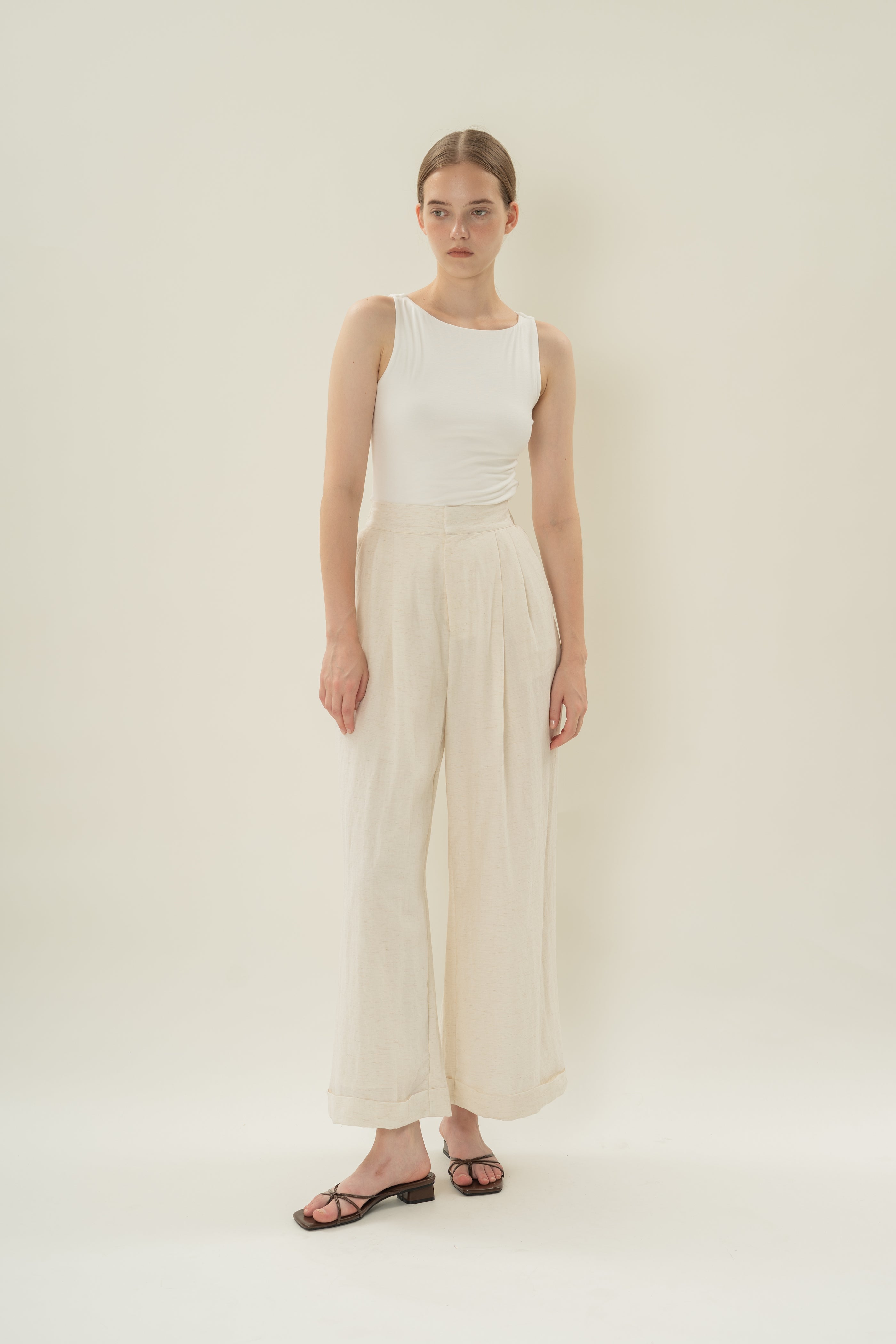 Boat Neck Stretch Tank in White