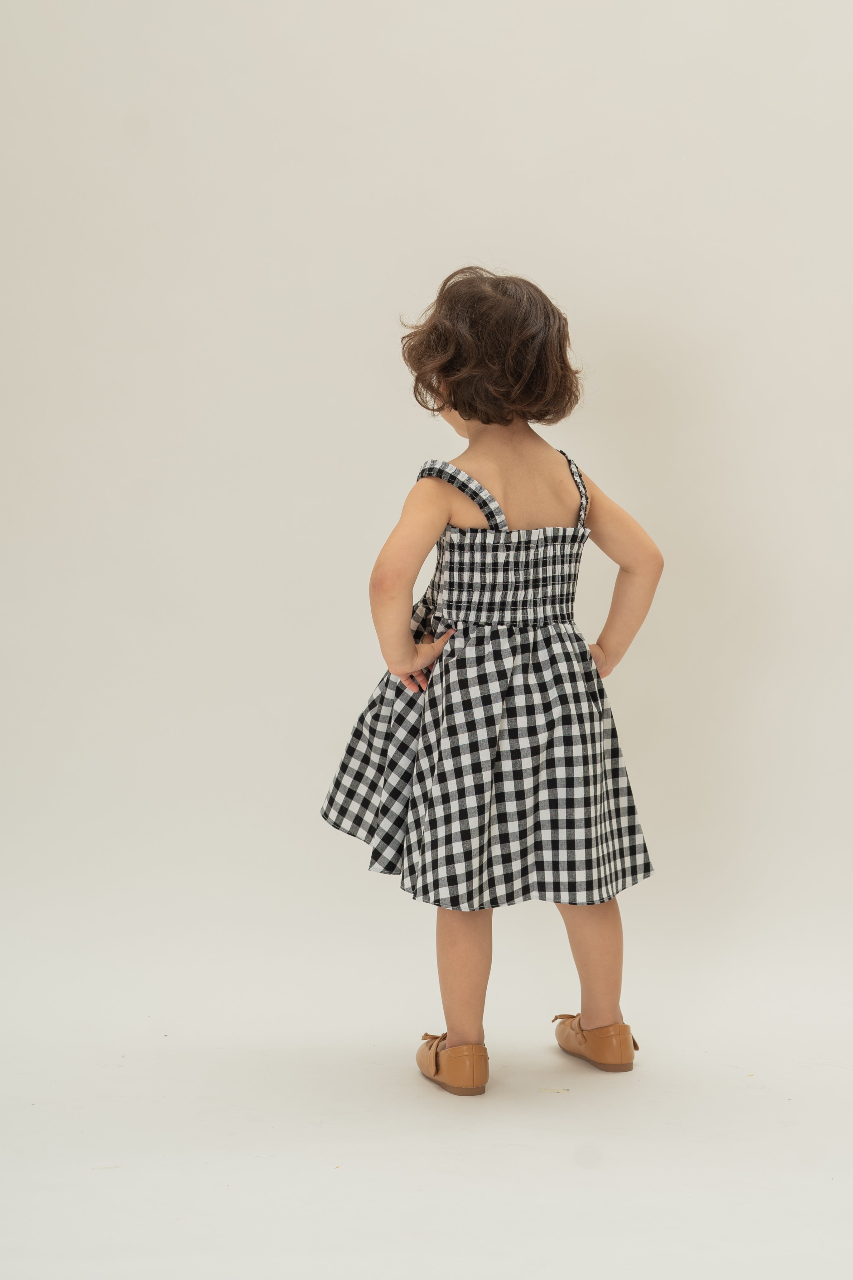 Mini Smocked Dress in Black Gingham