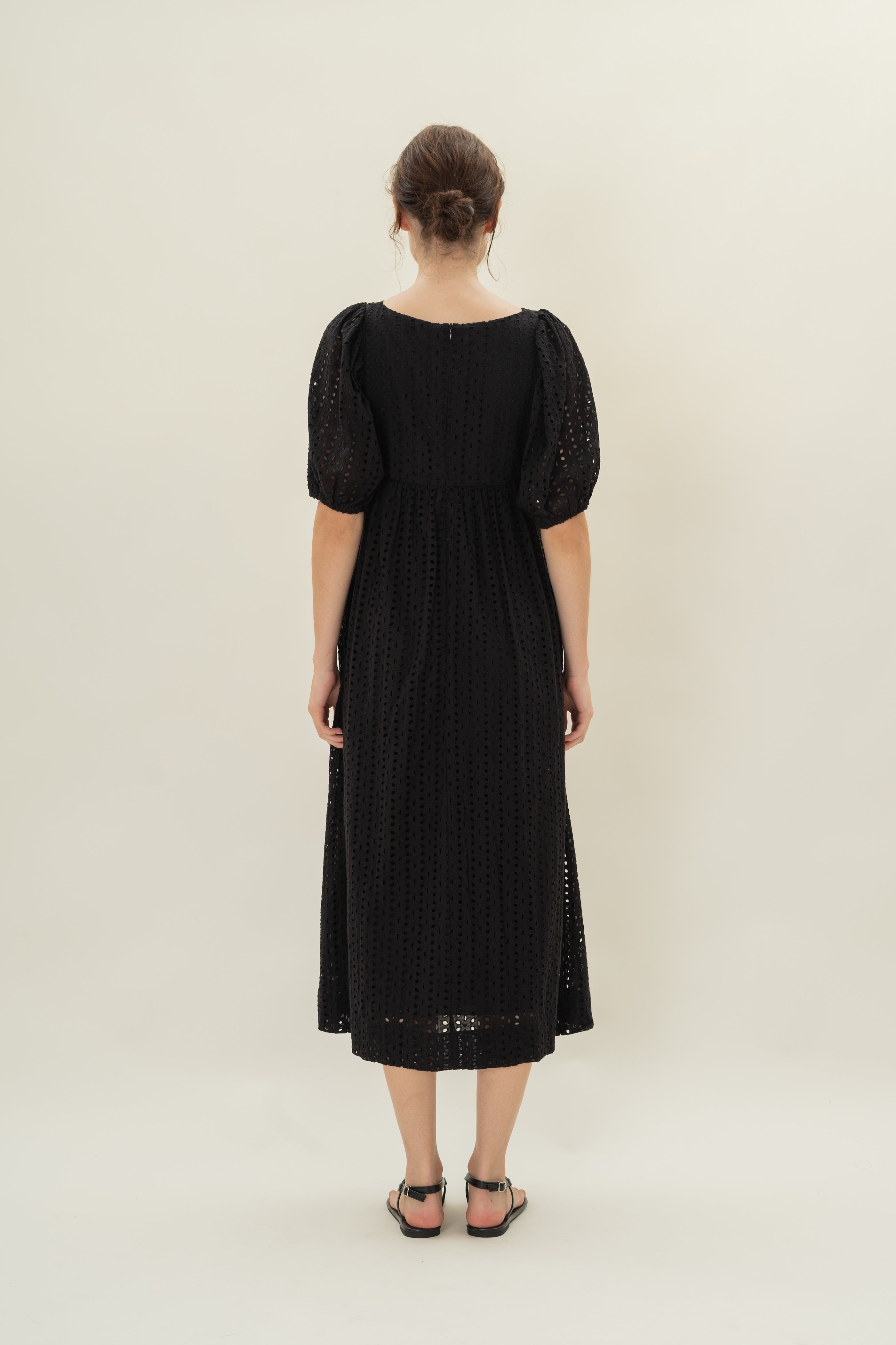 Broderie Midi Dress in Black