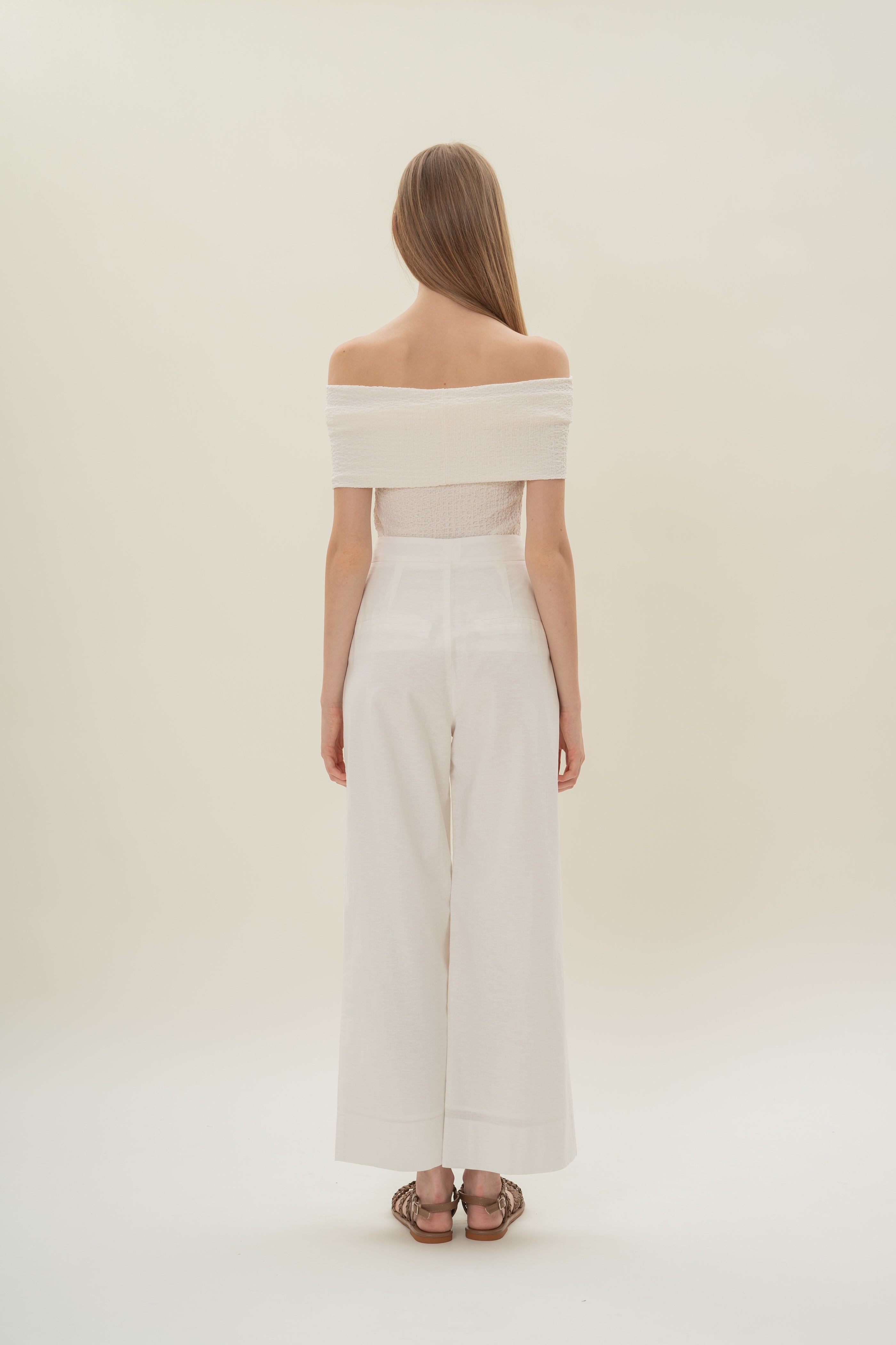 Crinkled Off Shoulder Wrap Top in Cloud