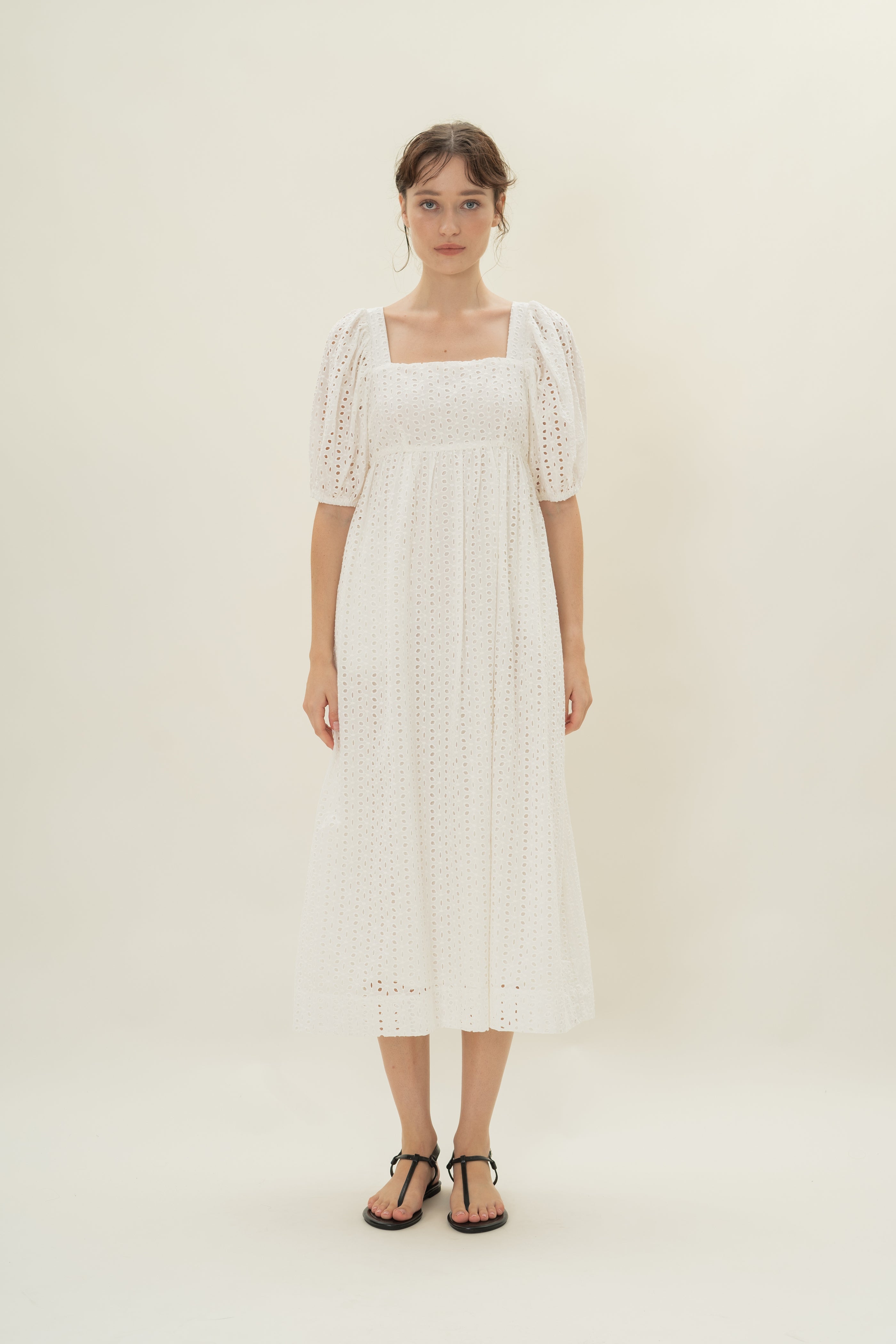 Broderie Midi Dress in White