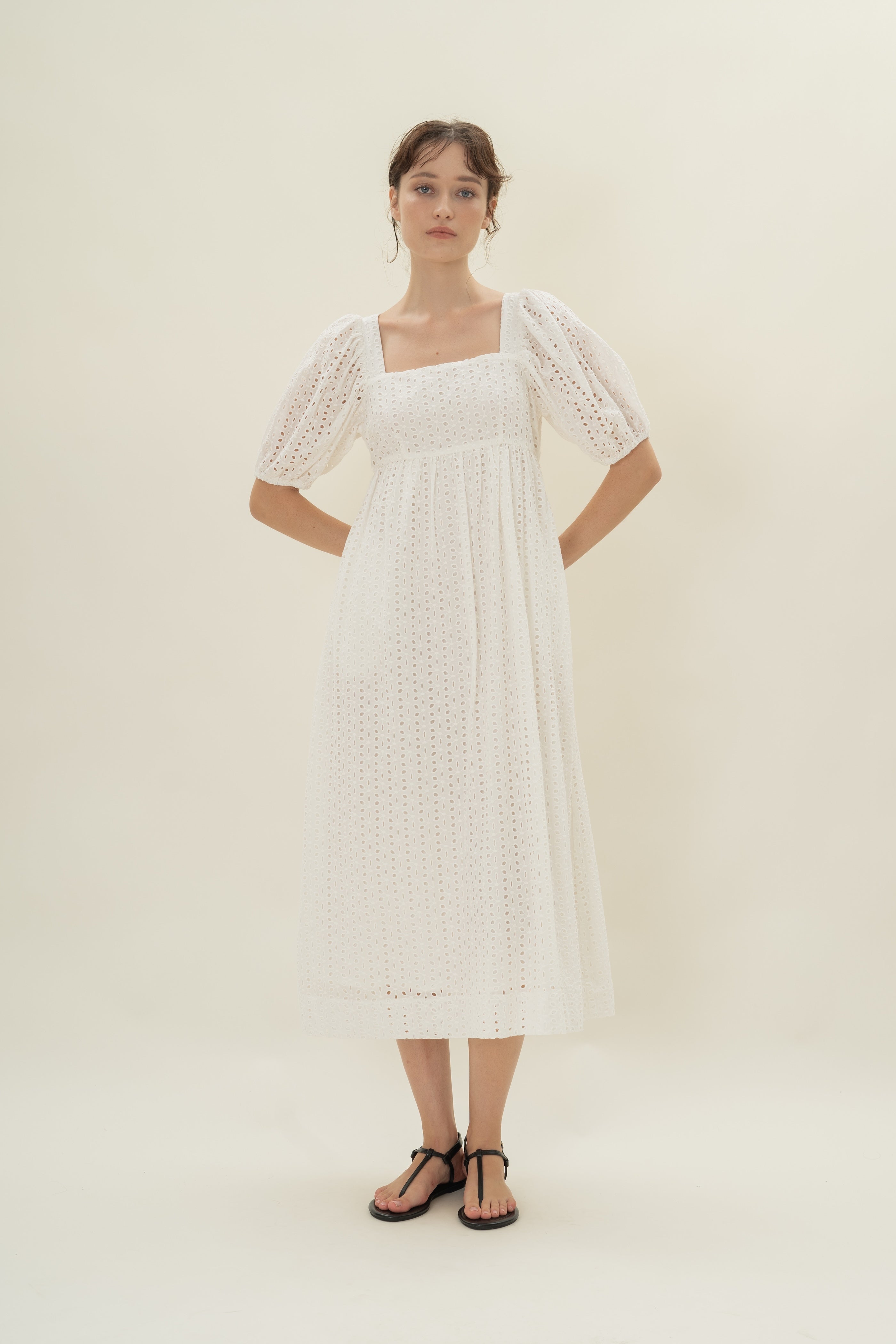 Broderie Midi Dress in White