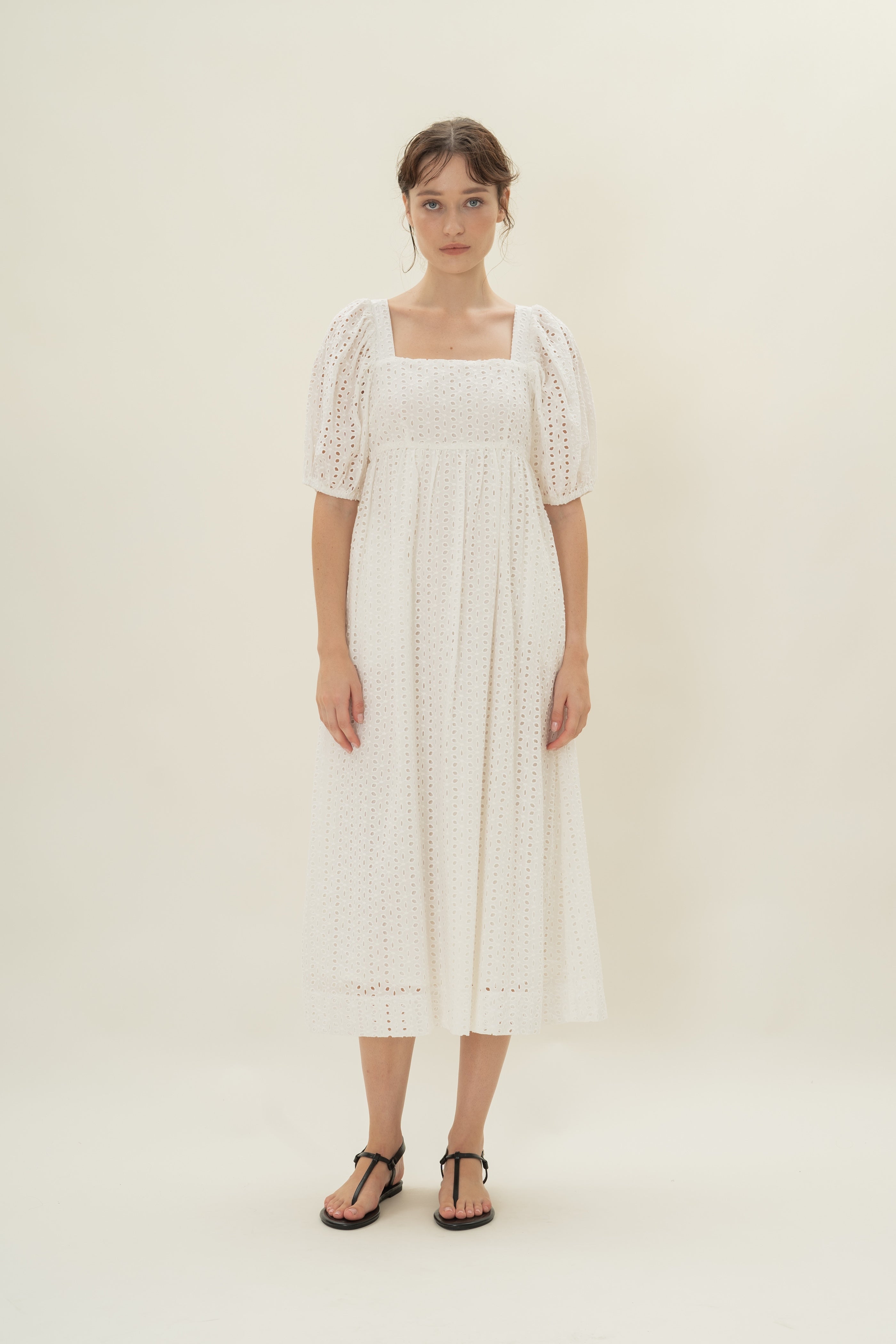 Broderie Midi Dress in White