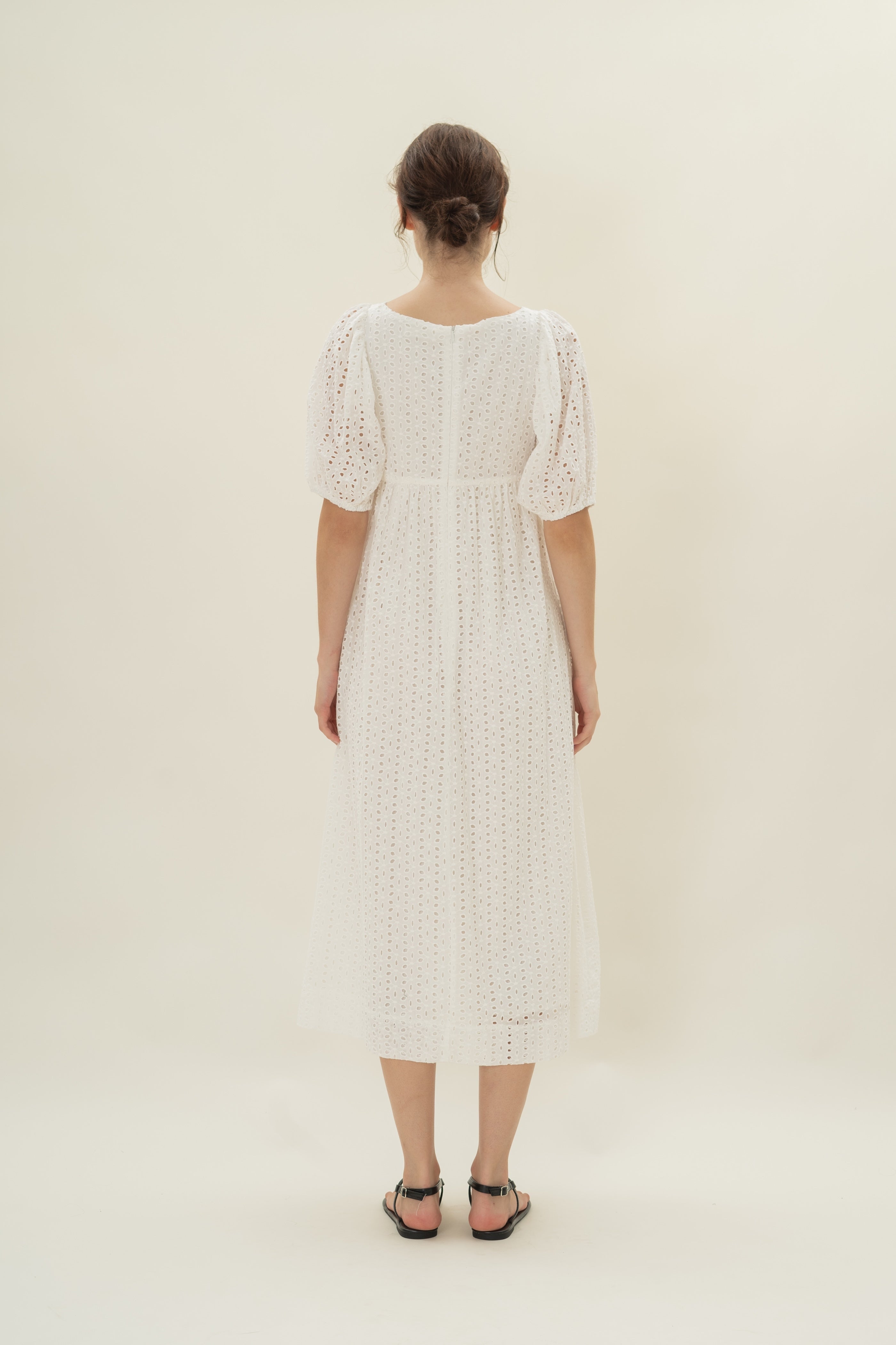 Broderie Midi Dress in White