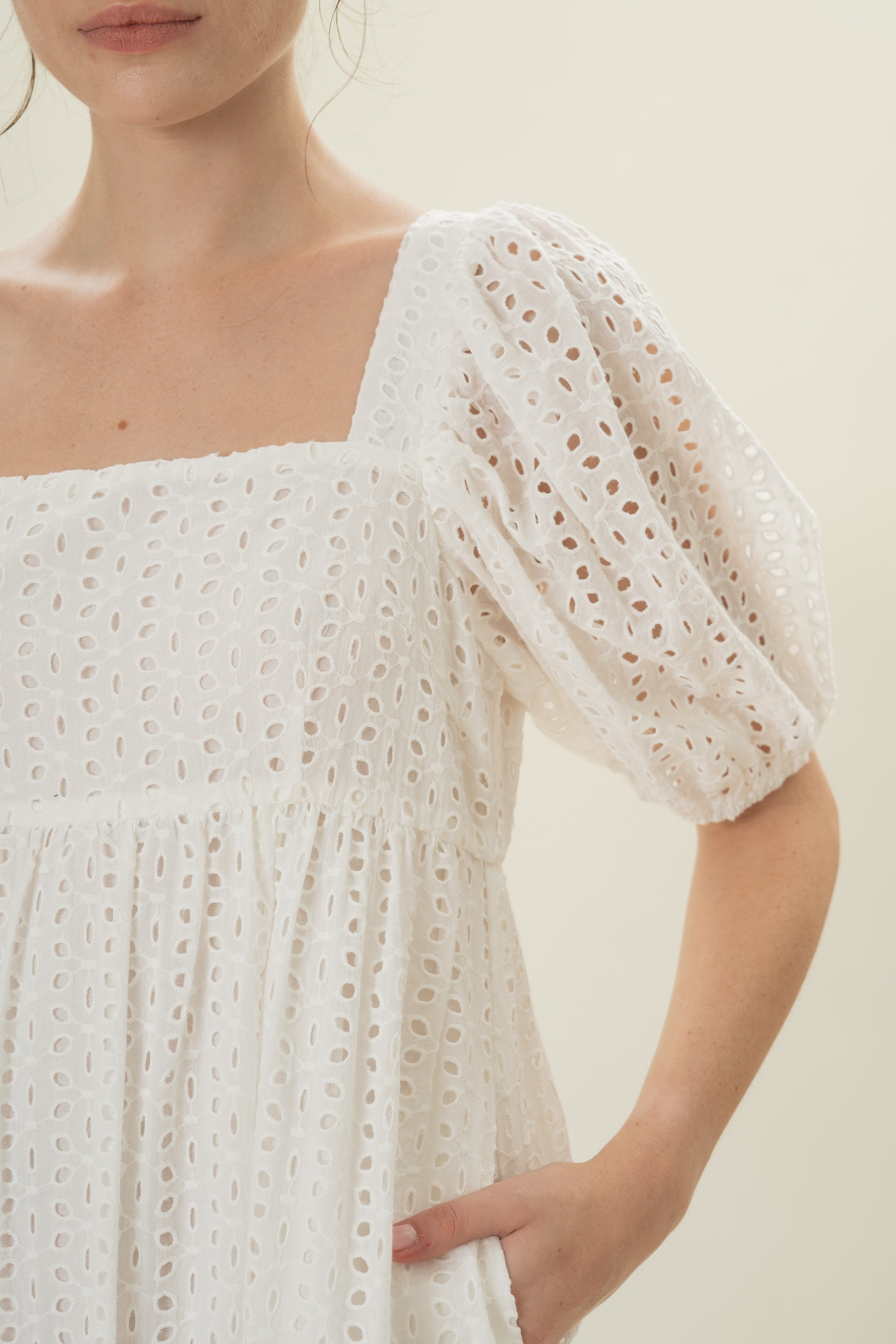 Broderie Midi Dress in White