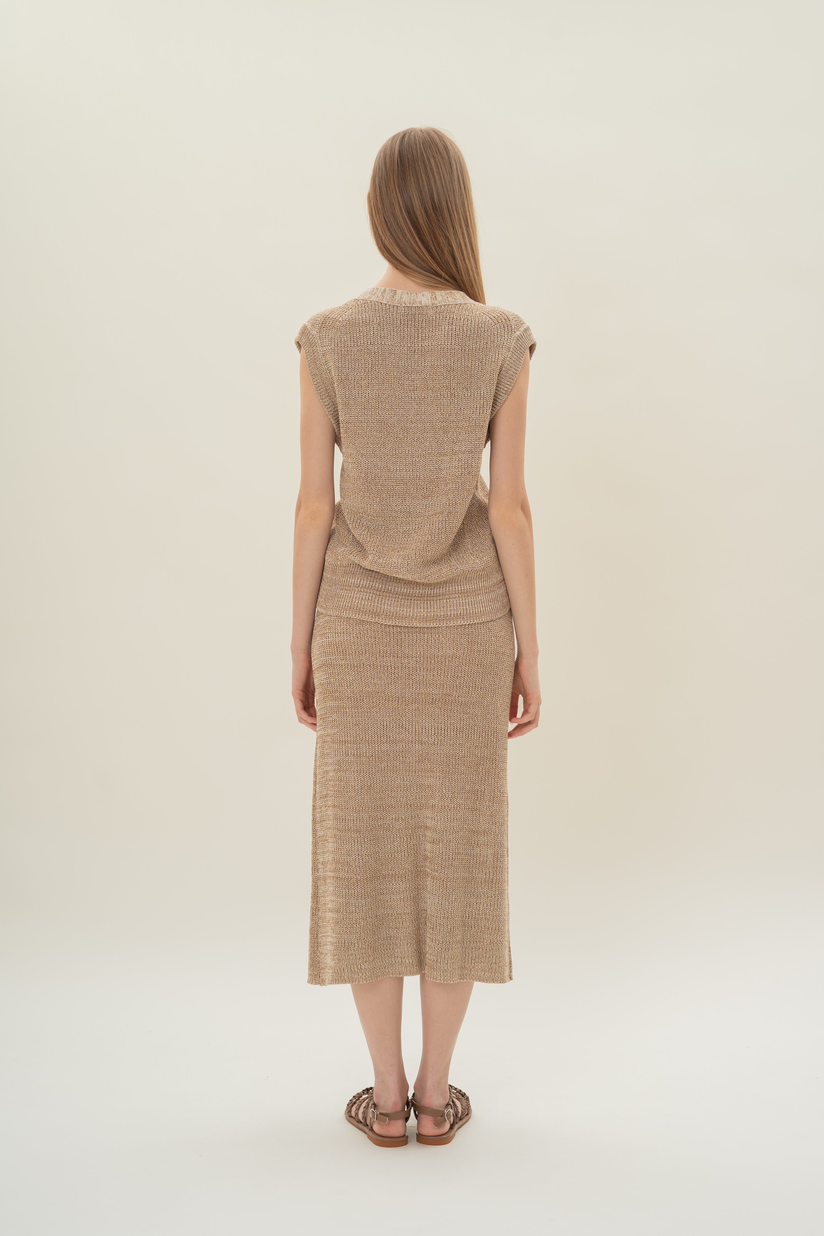 Button Melange Knit Vest in Sand Dunes