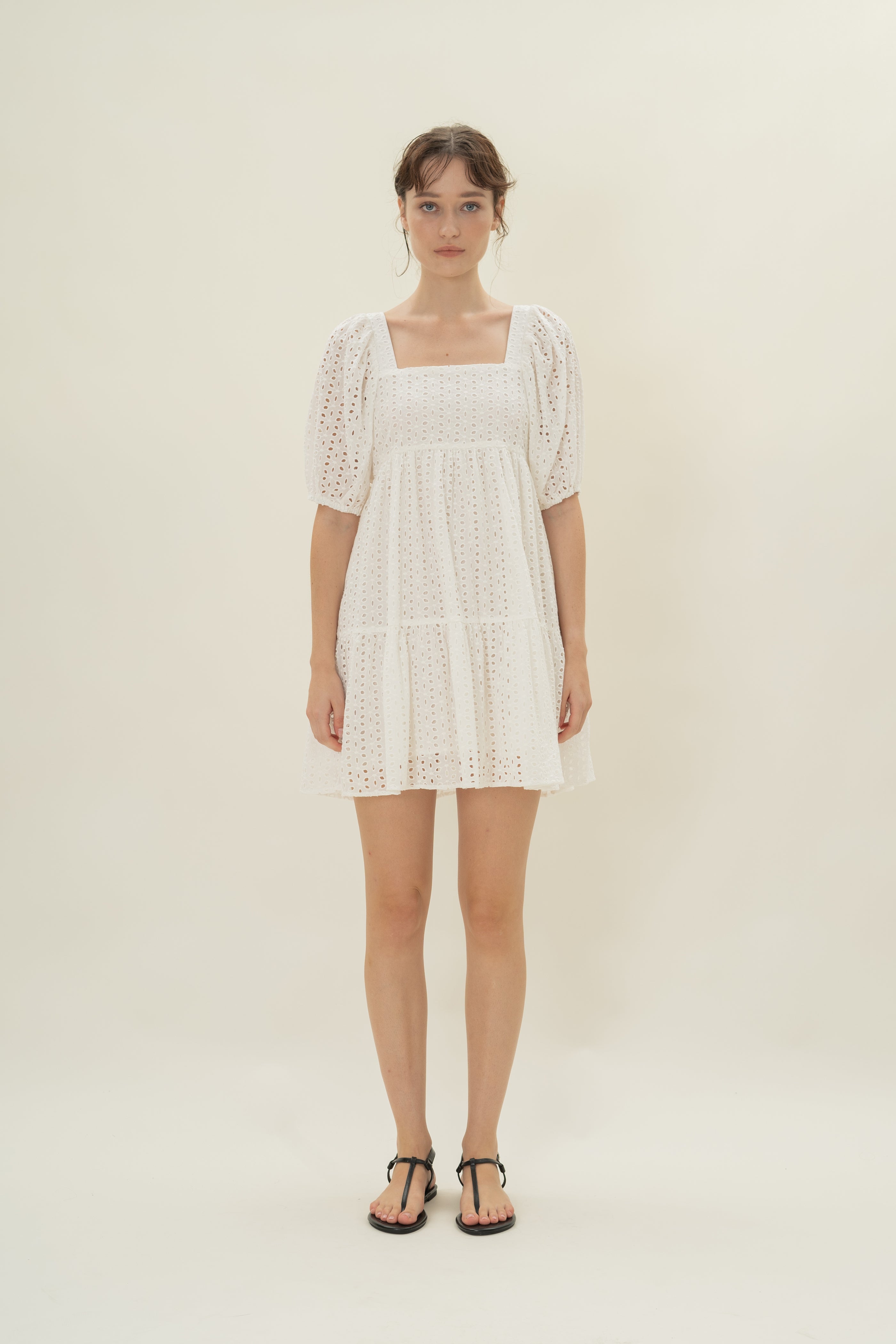 Broderie Square Neck Mini Dress in White