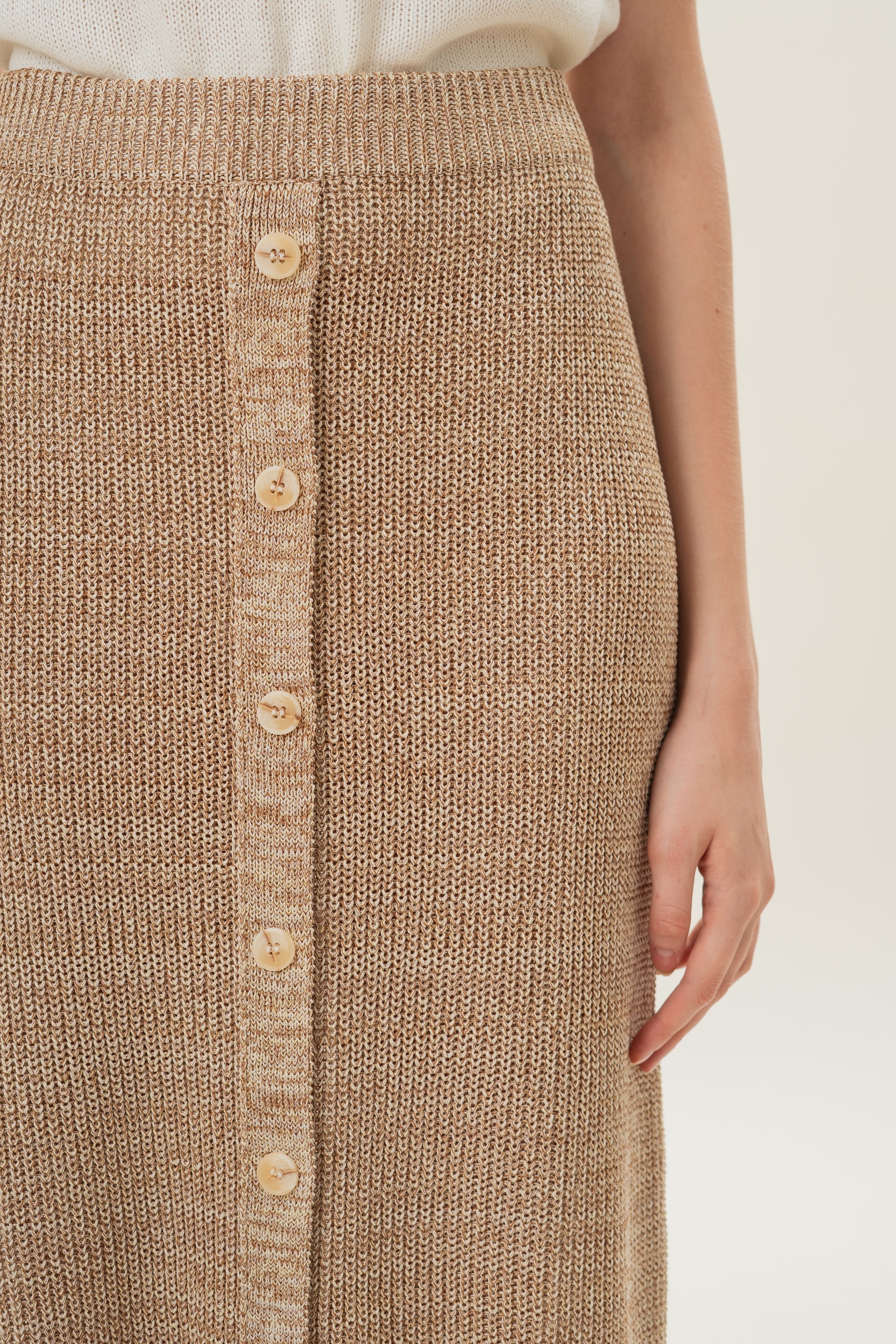 Button Melange Knit Skirt in Sand Dunes