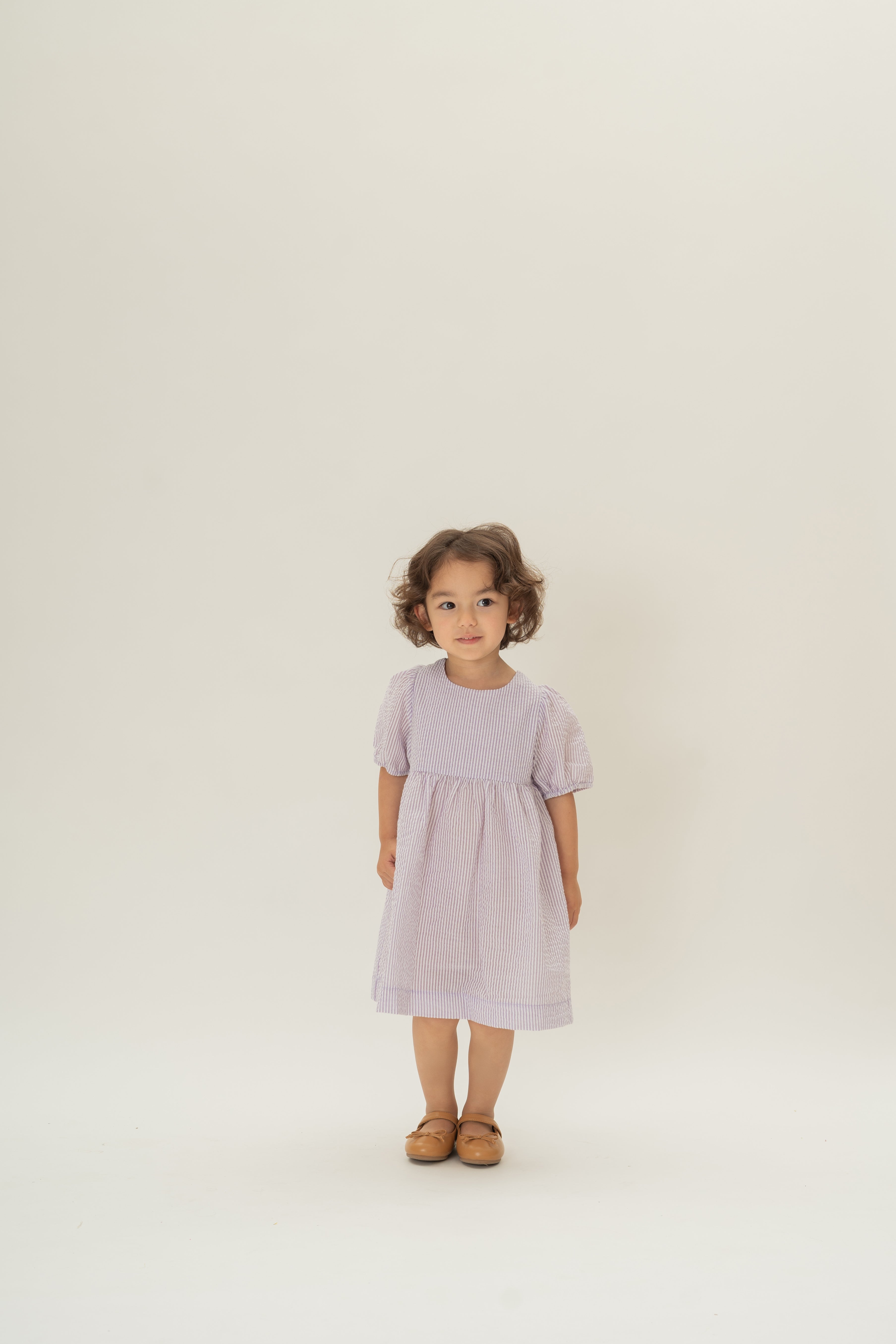 Mini Tie Back Short Sleeve Dress in Seersucker Orchid Stripes