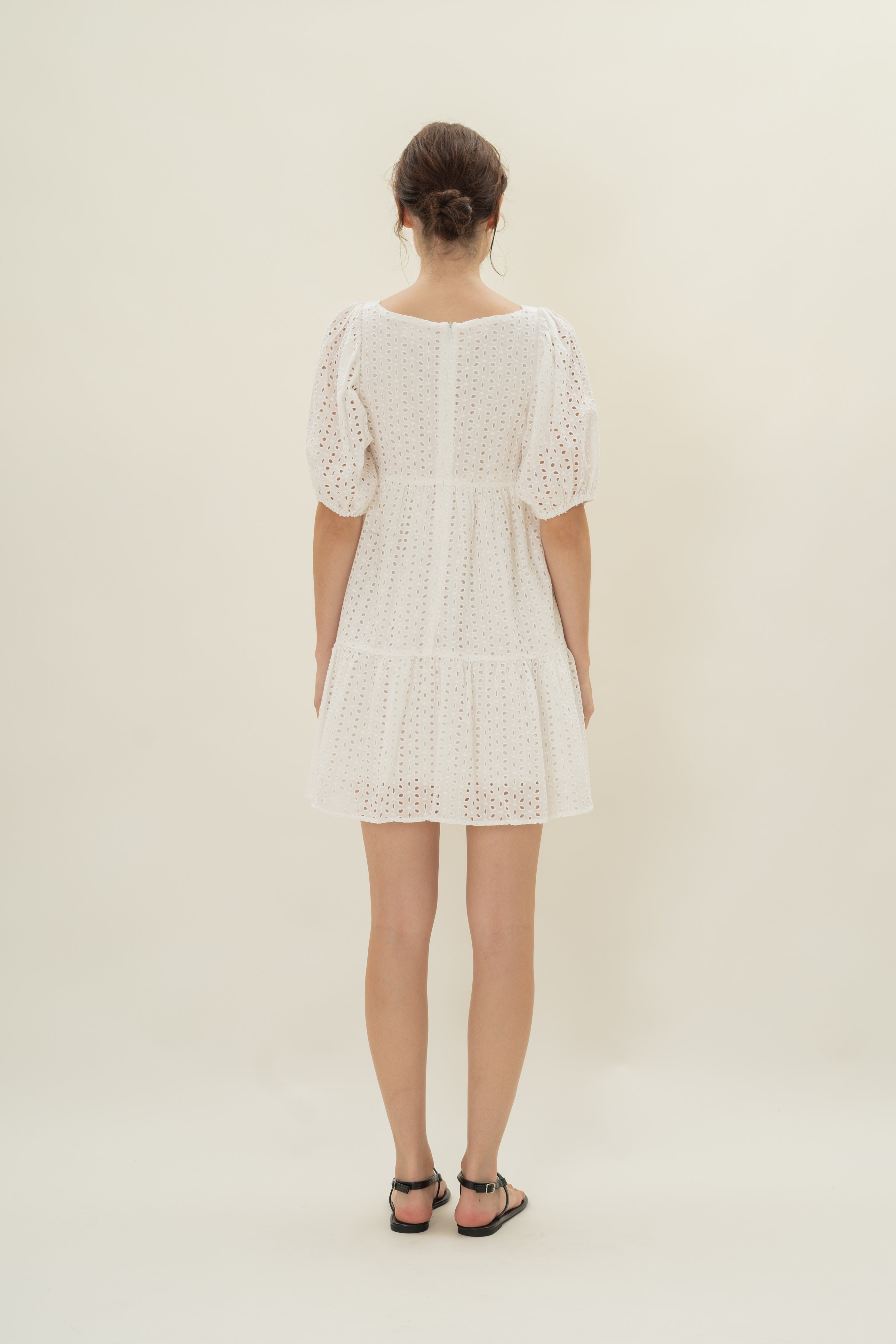 Broderie Square Neck Mini Dress in White