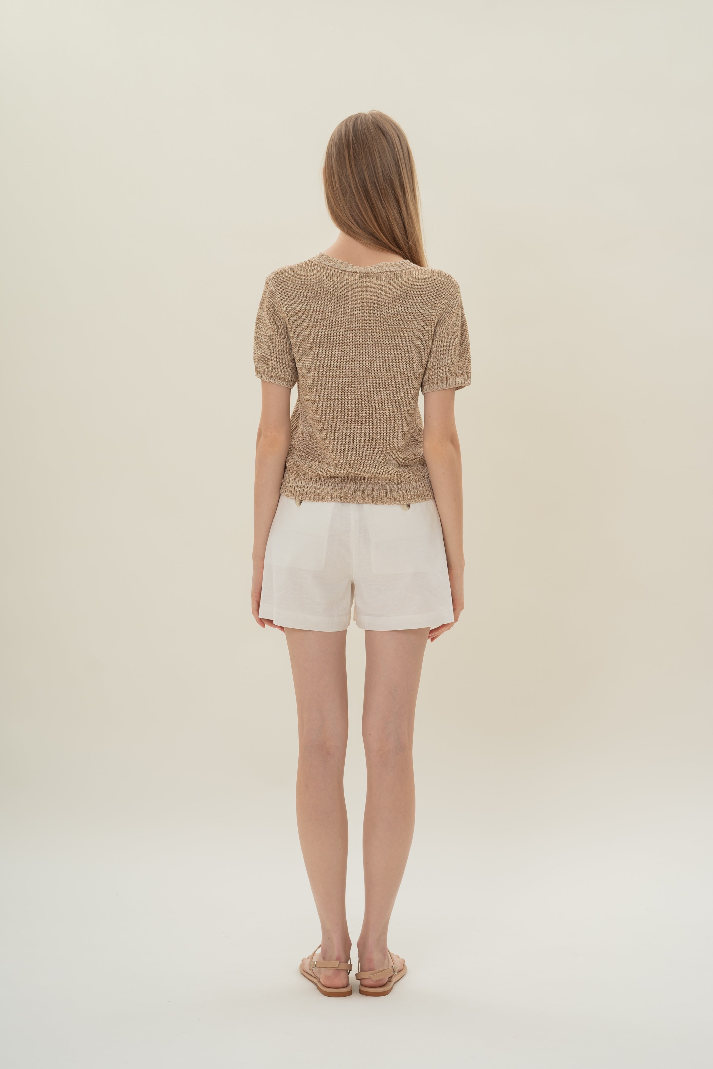 Round Neck Melange Knit Top in Sand Dunes