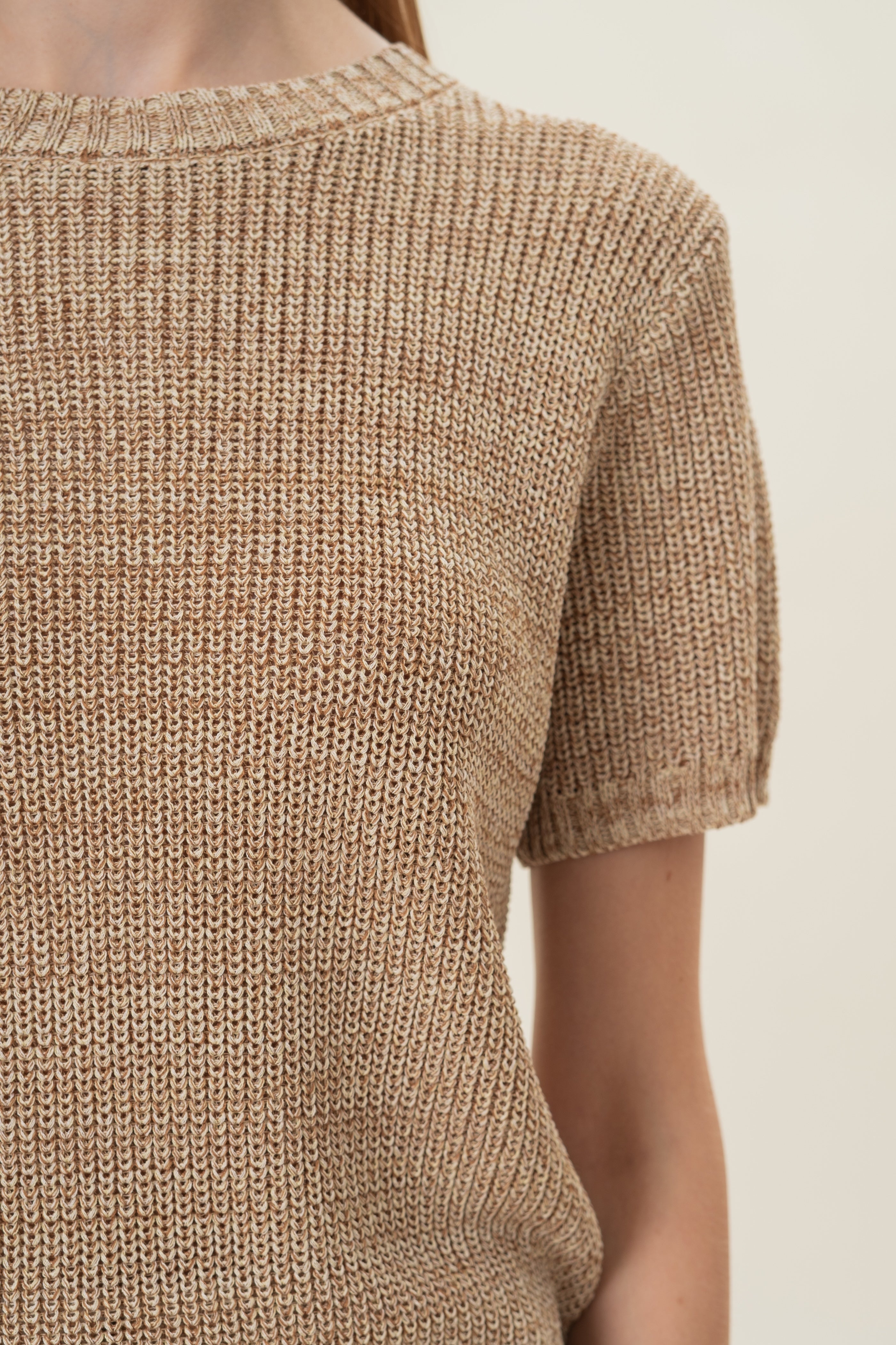 Round Neck Melange Knit Top in Sand Dunes