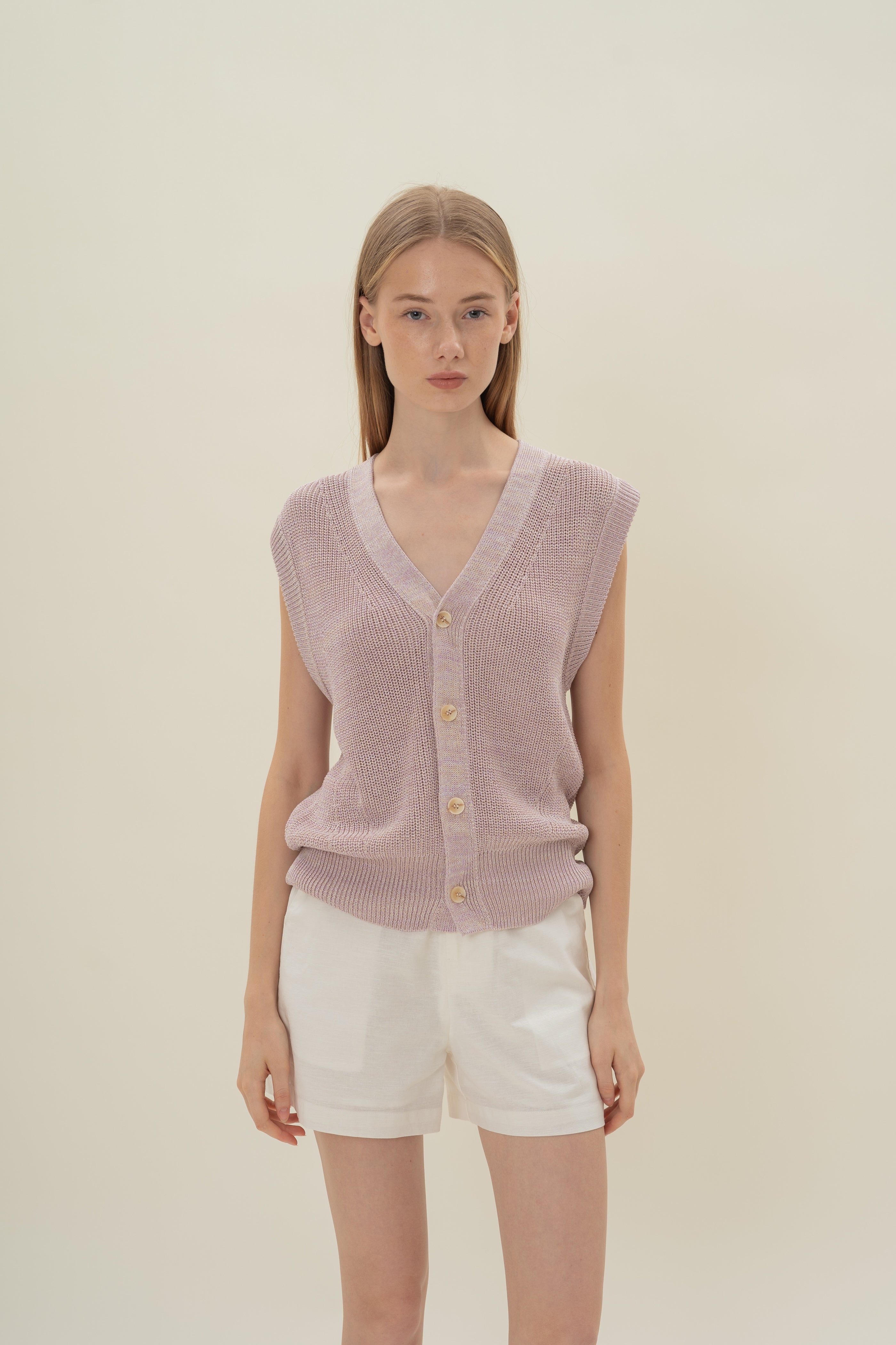 Button Melange Knit Vest in Lavender Mist