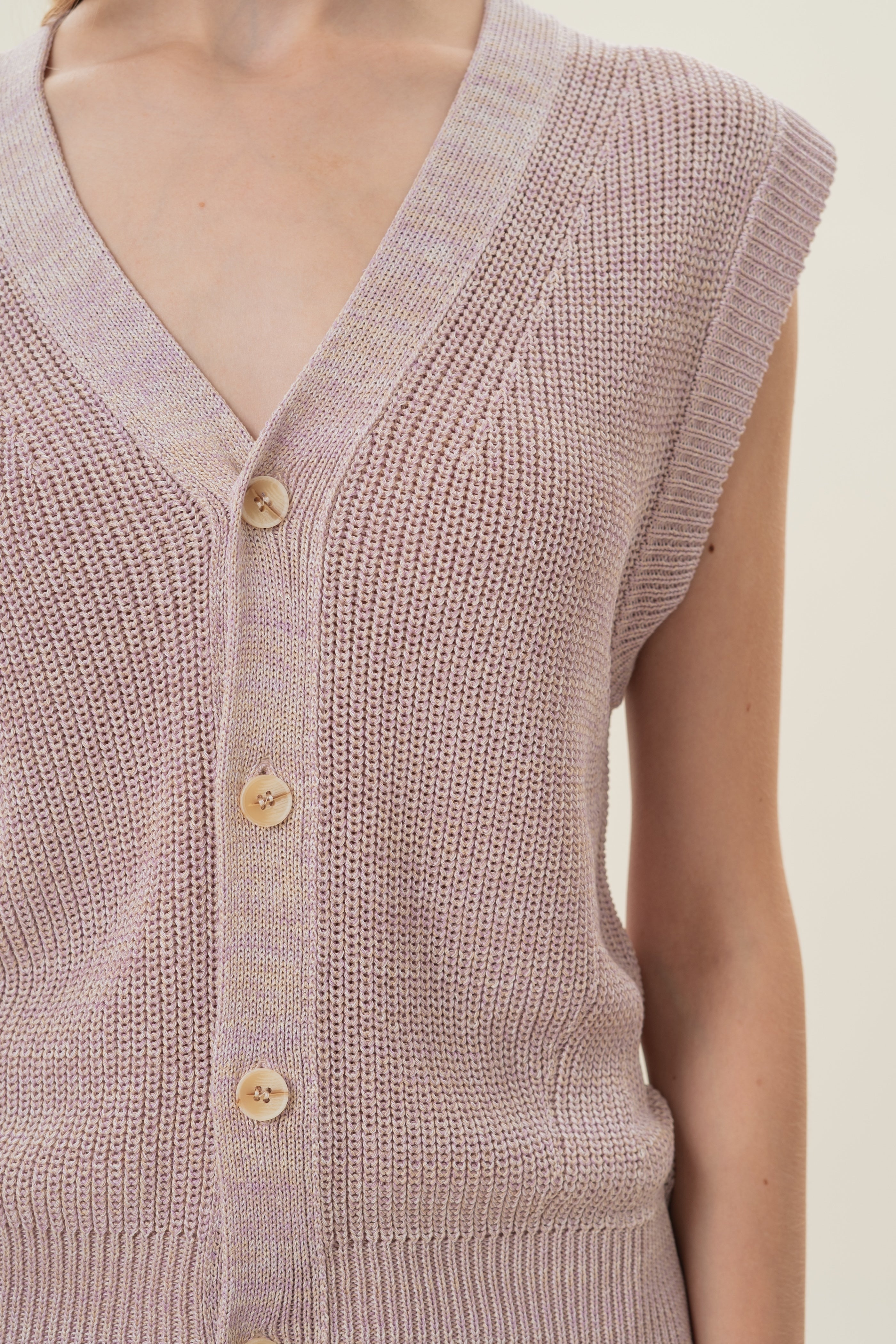 Button Melange Knit Vest in Lavender Mist