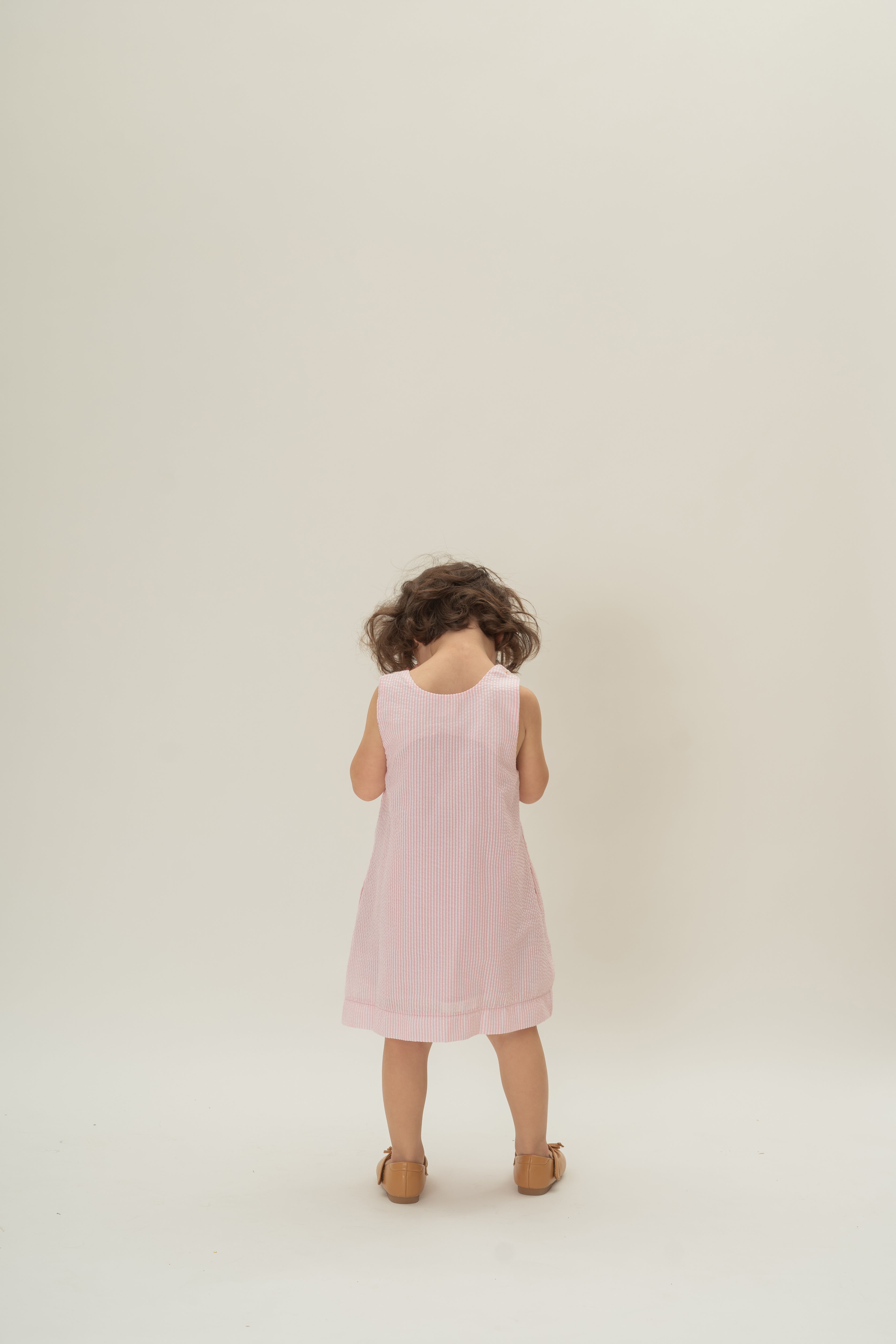 Mini Sleeveless A-line Dress in Seersucker Pink Stripes