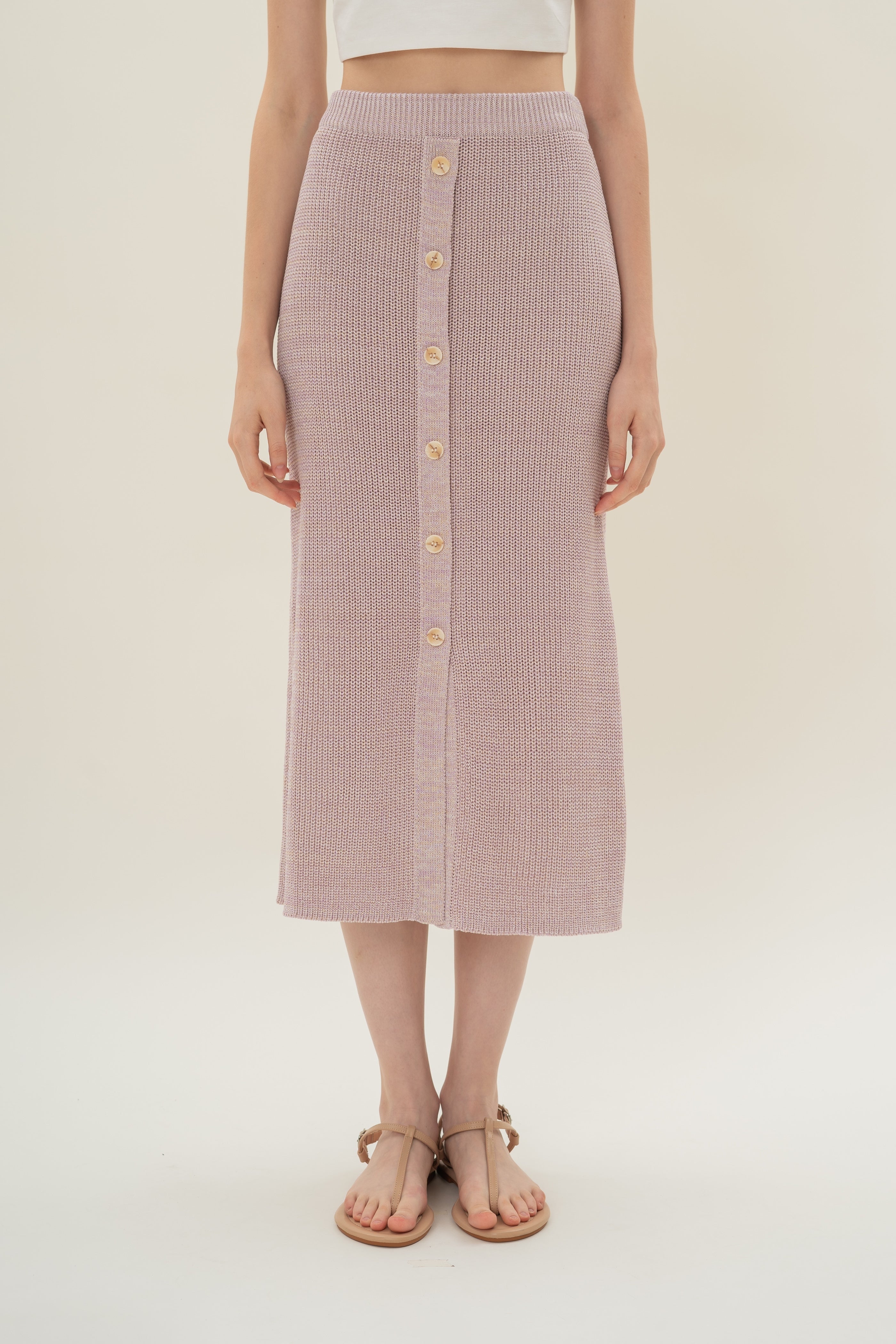 Button Melange Knit Skirt in Lavender Mist