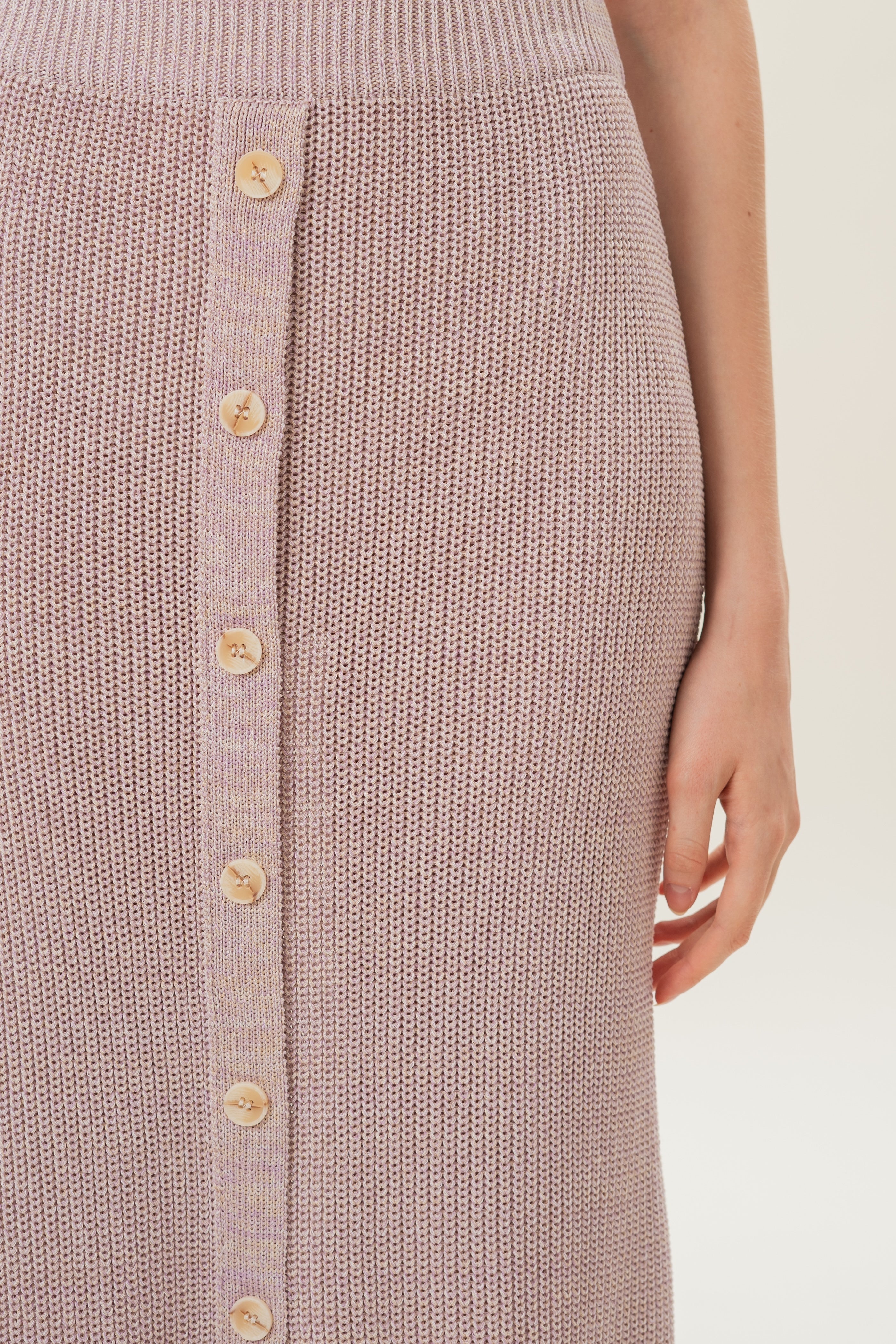Button Melange Knit Skirt in Lavender Mist