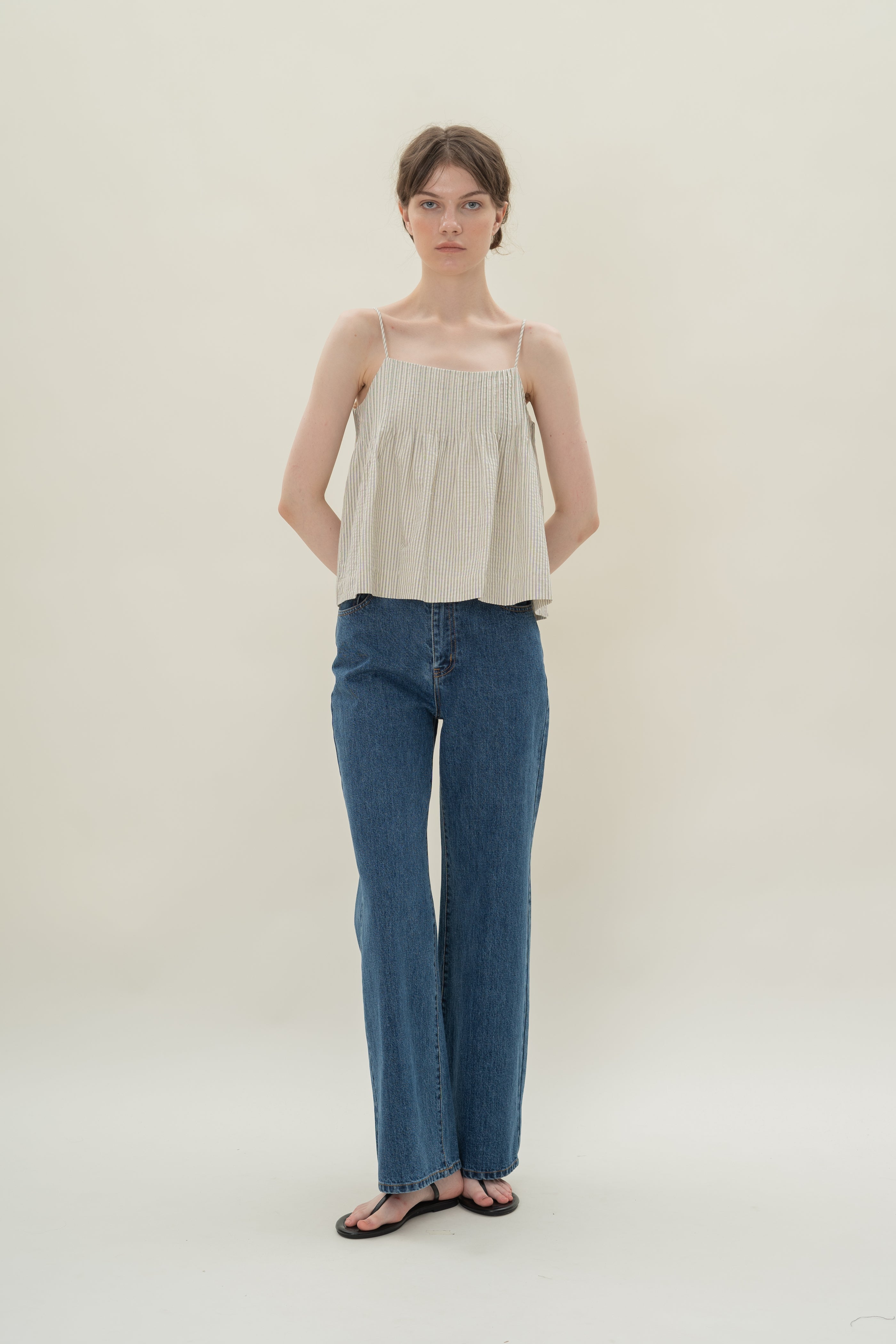 Pintuck Cami Top in Seersucker Blue Stripes