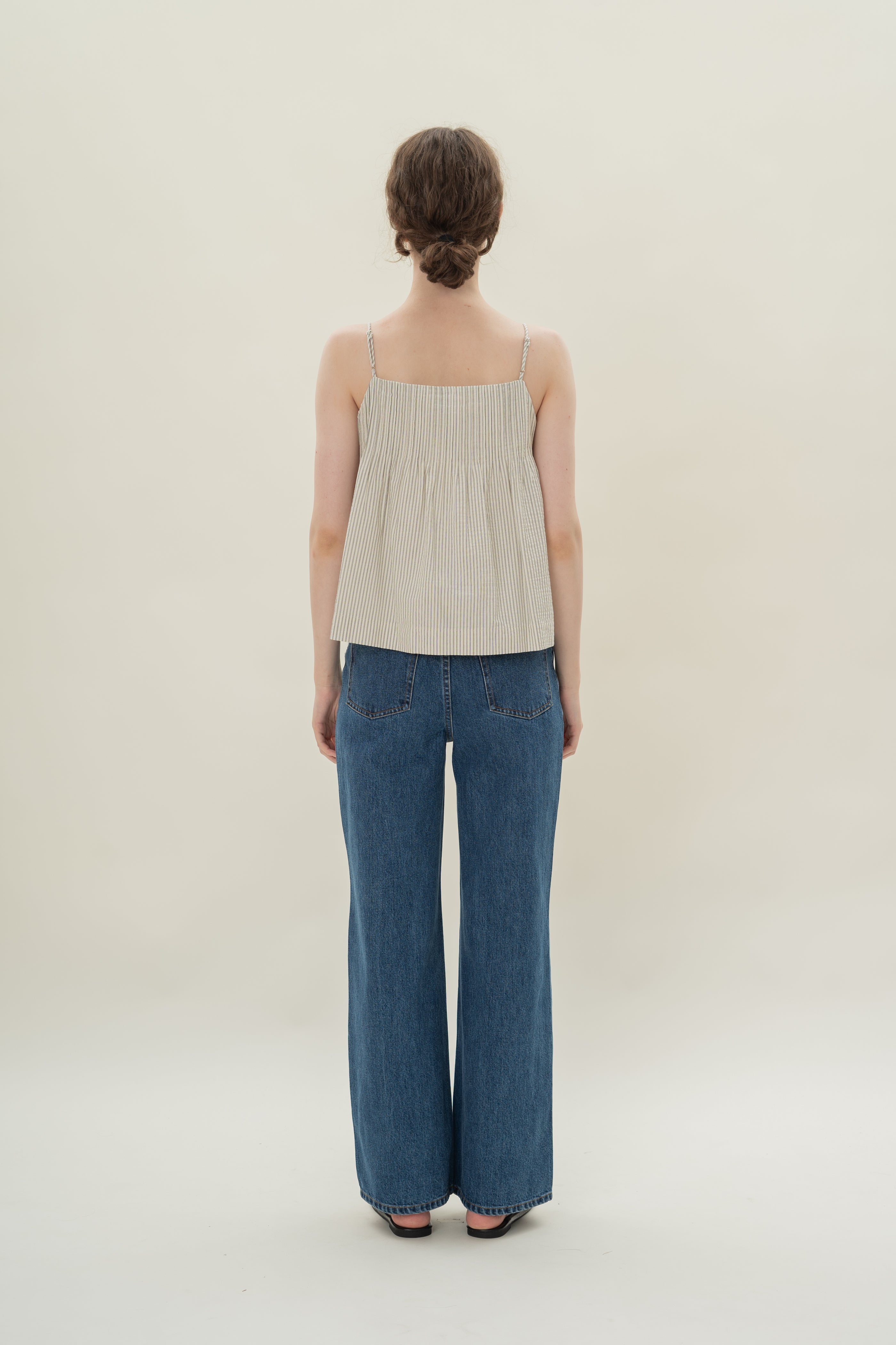 Pintuck Cami Top in Seersucker Blue Stripes