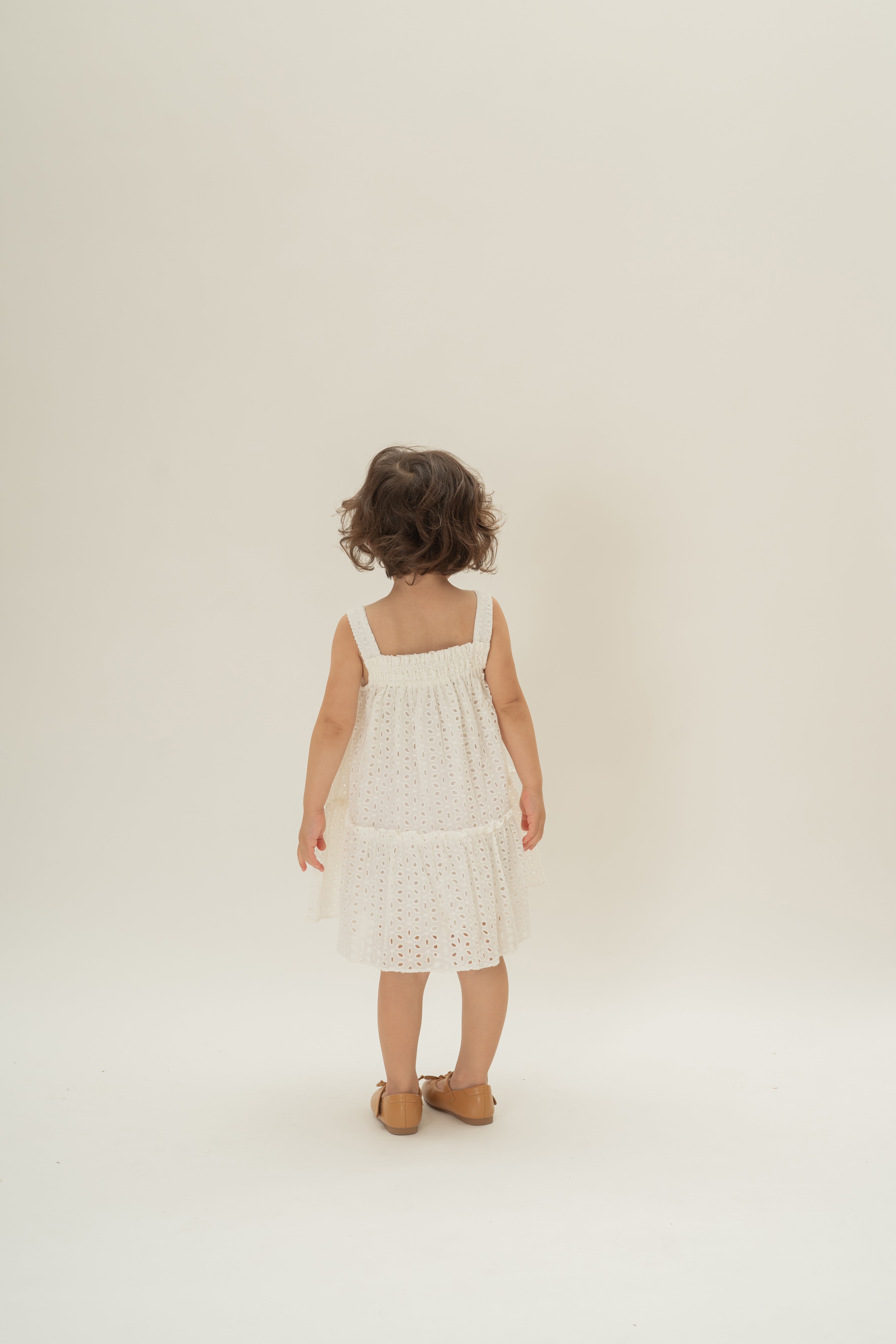 Mini Frilled Tiered Dress in Broderie White