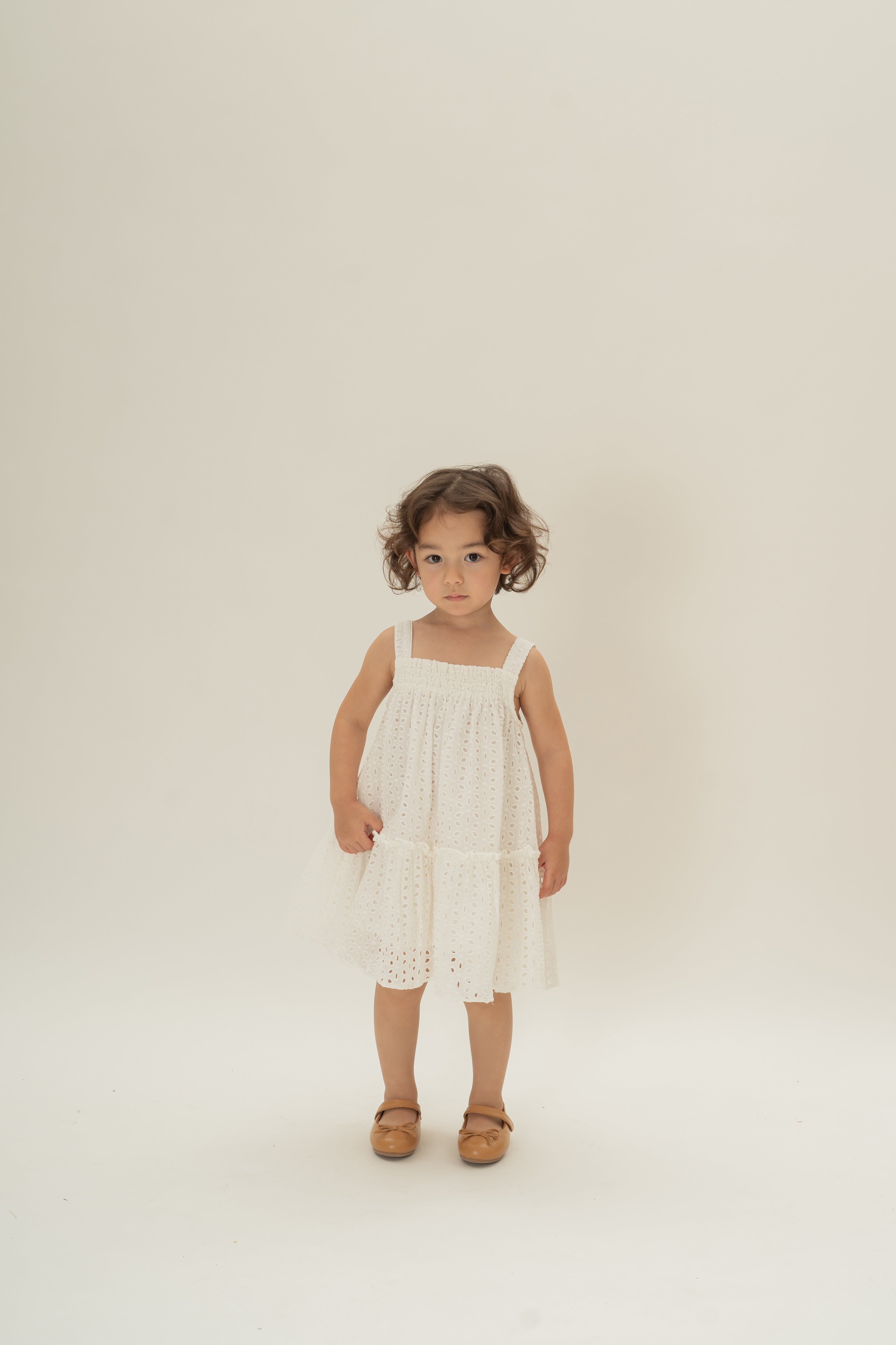 Mini Frilled Tiered Dress in Broderie White